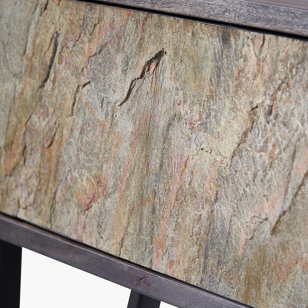 Verde Black Mango Wood & Stone Veneer Console Table | 2 Drawers