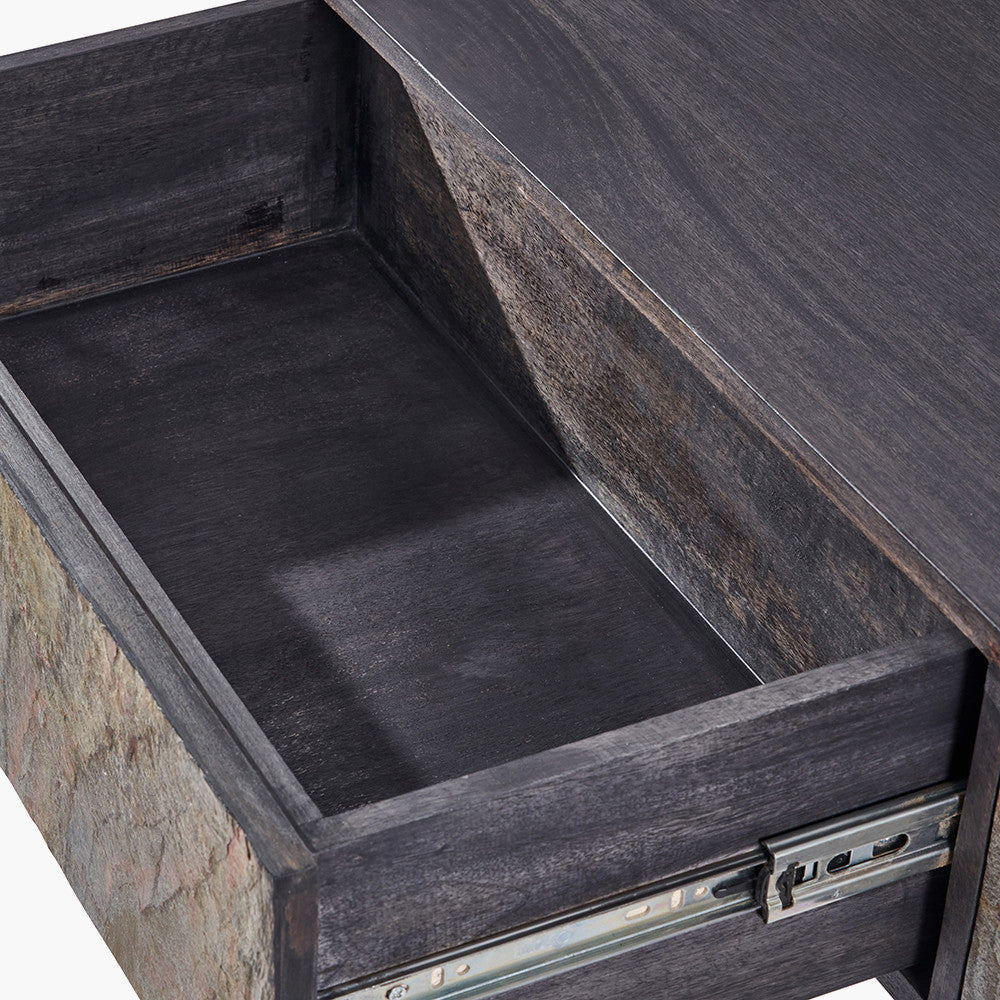Verde Black Mango Wood & Stone Veneer Console Table | 2 Drawers