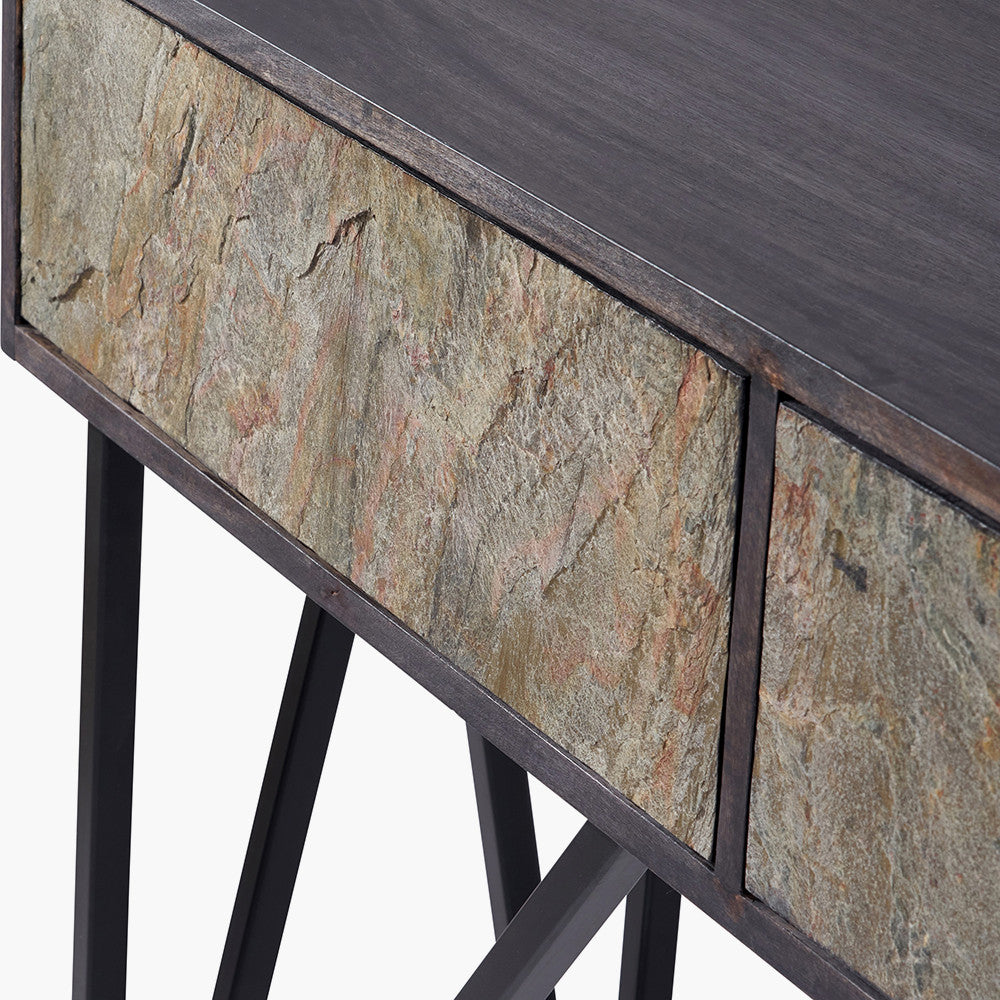Verde Black Mango Wood & Stone Veneer Console Table | 2 Drawers