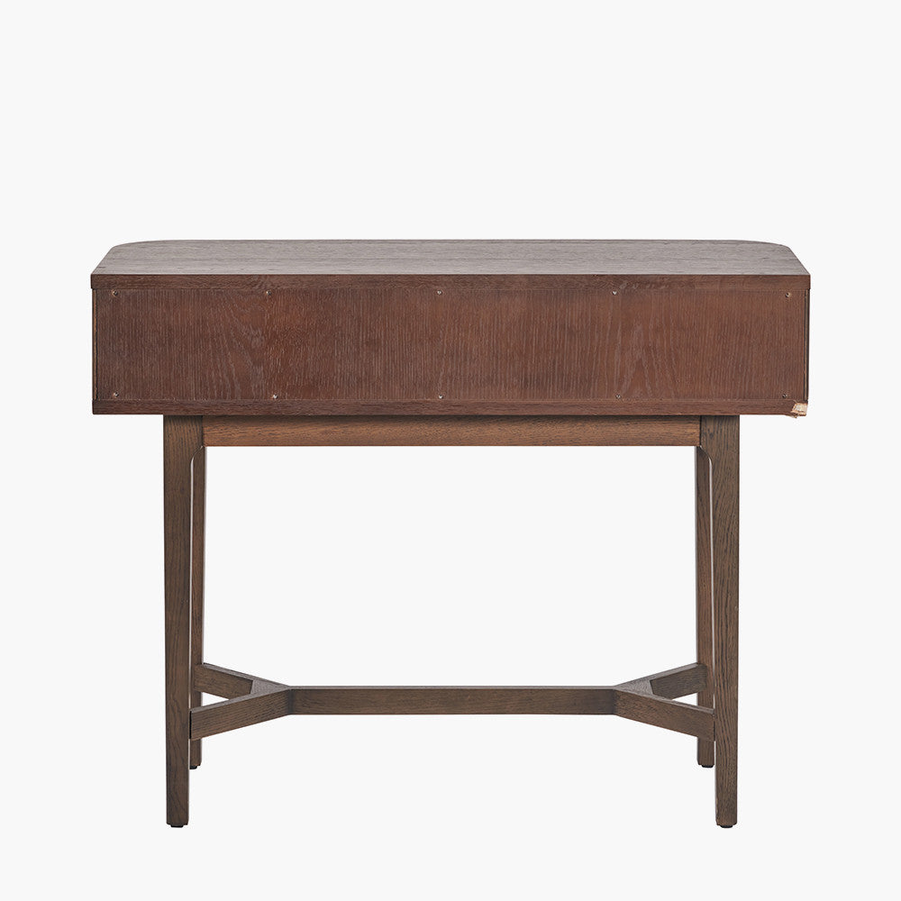 Raie Dark Brown Ribbed Oak & Pine Wood Console Table | 2 Drawers