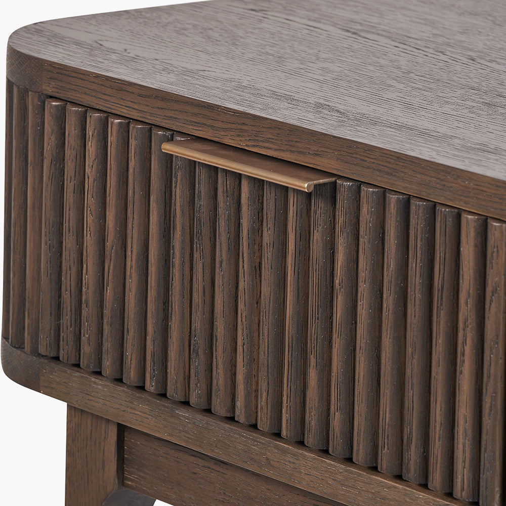 Raie Dark Brown Ribbed Oak & Pine Wood Console Table | 2 Drawers
