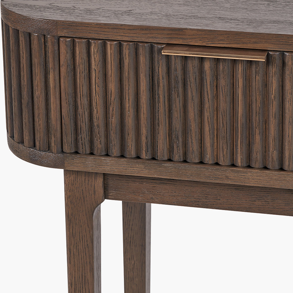 Raie Dark Brown Ribbed Oak & Pine Wood Console Table | 2 Drawers