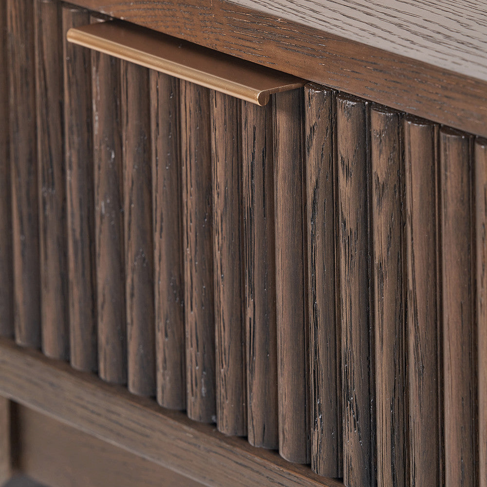 Raie Dark Brown Ribbed Oak & Pine Wood 1 Drawer Unit