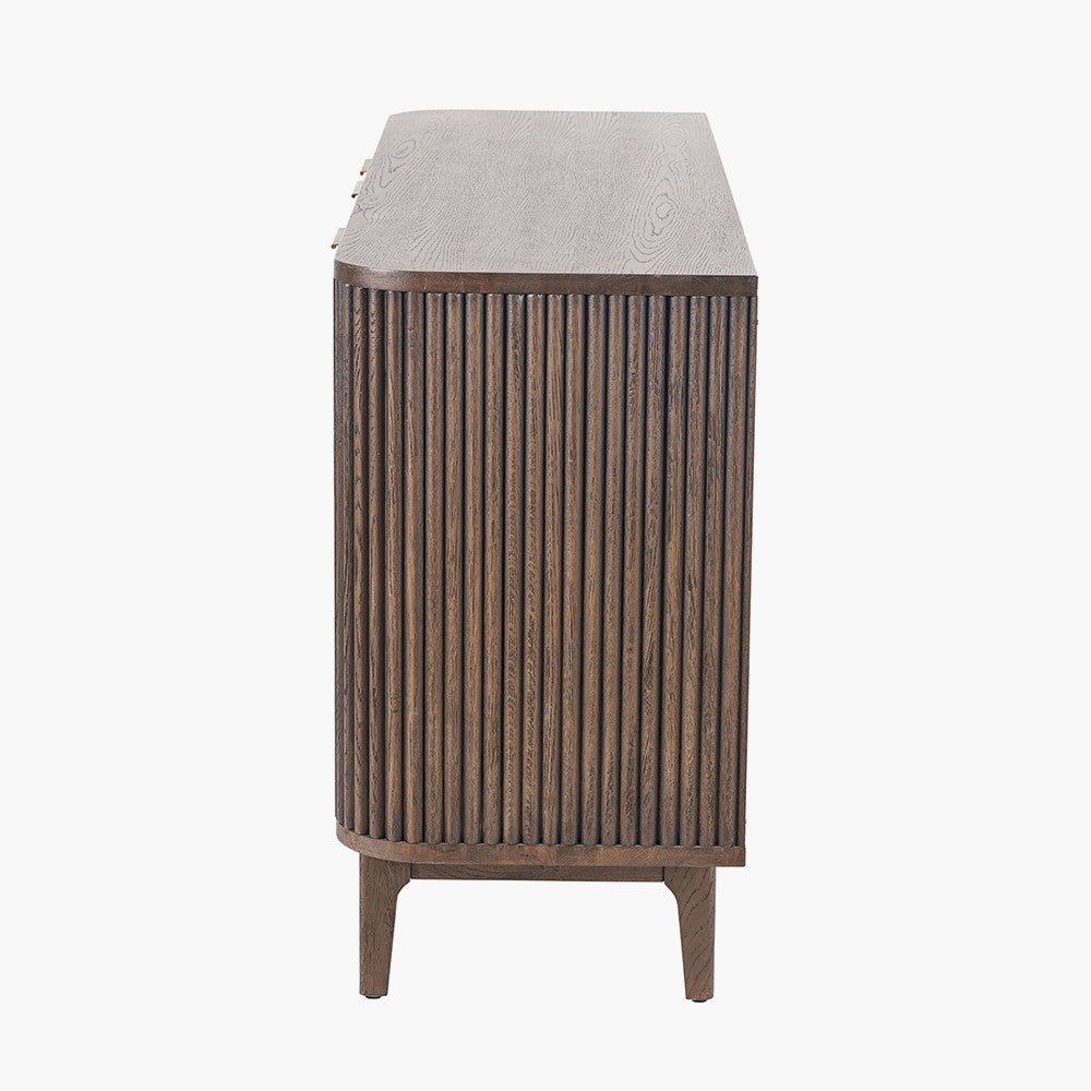 Raie Dark Brown Ribbed Oak & Pine Wood Sideboard