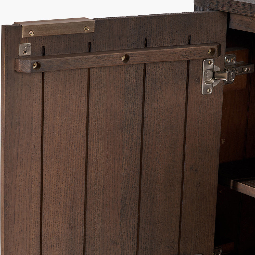 Raie Dark Brown Ribbed Oak & Pine Wood Sideboard