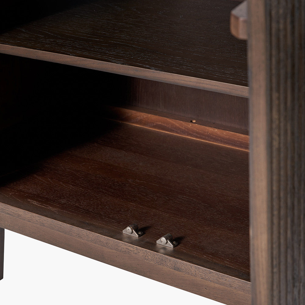 Raie Dark Brown Ribbed Oak & Pine Wood Sideboard