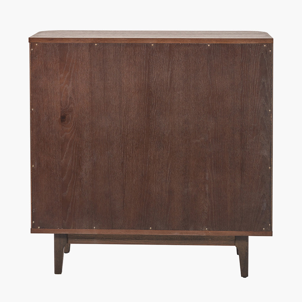 Raie Dark Brown Ribbed Oak & Pine Wood 2 Door Bar Cabinet