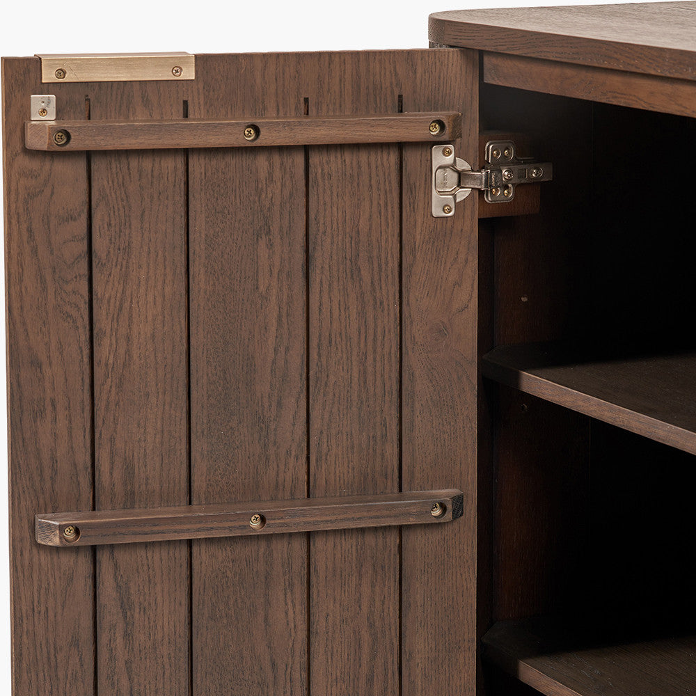 Raie Dark Brown Ribbed Oak & Pine Wood 2 Door Bar Cabinet