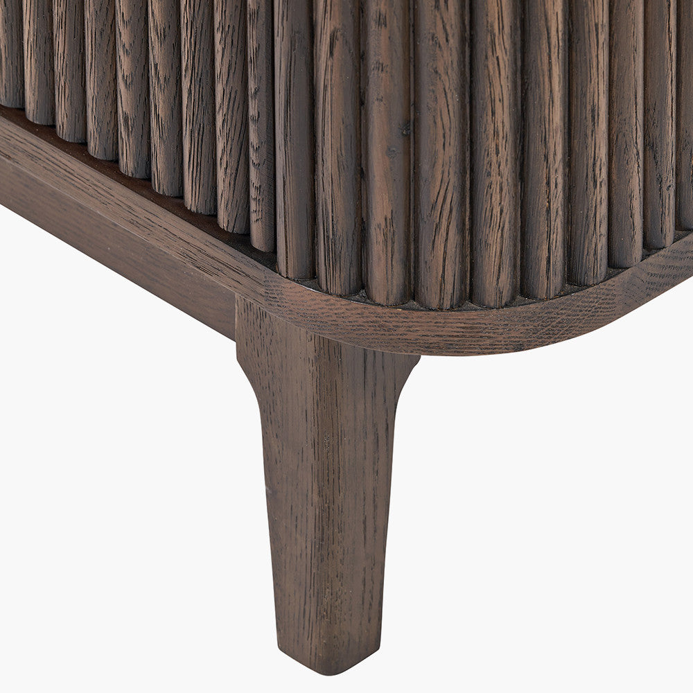 Raie Dark Brown Ribbed Oak & Pine Wood 2 Door Bar Cabinet