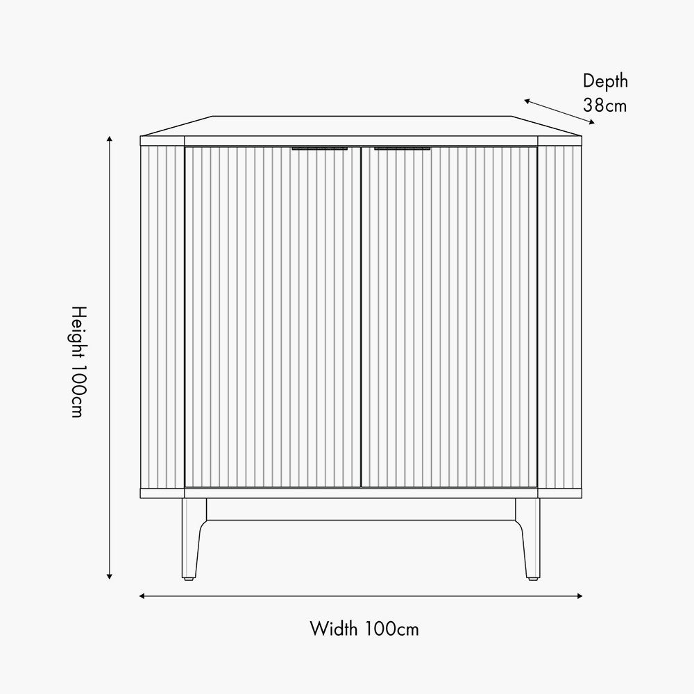 Raie Dark Brown Ribbed Oak & Pine Wood 2 Door Bar Cabinet