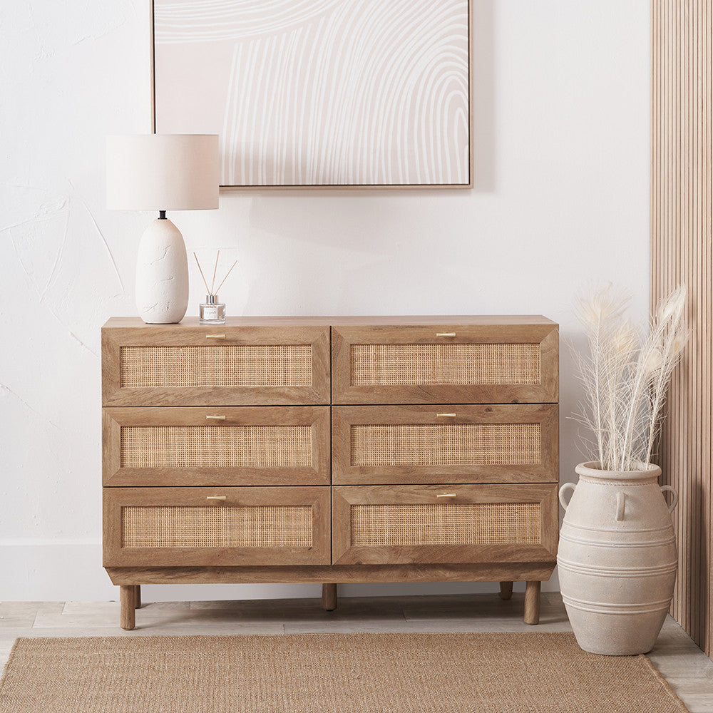 Henrik Natural Wood & Rattan Chest of Drawers