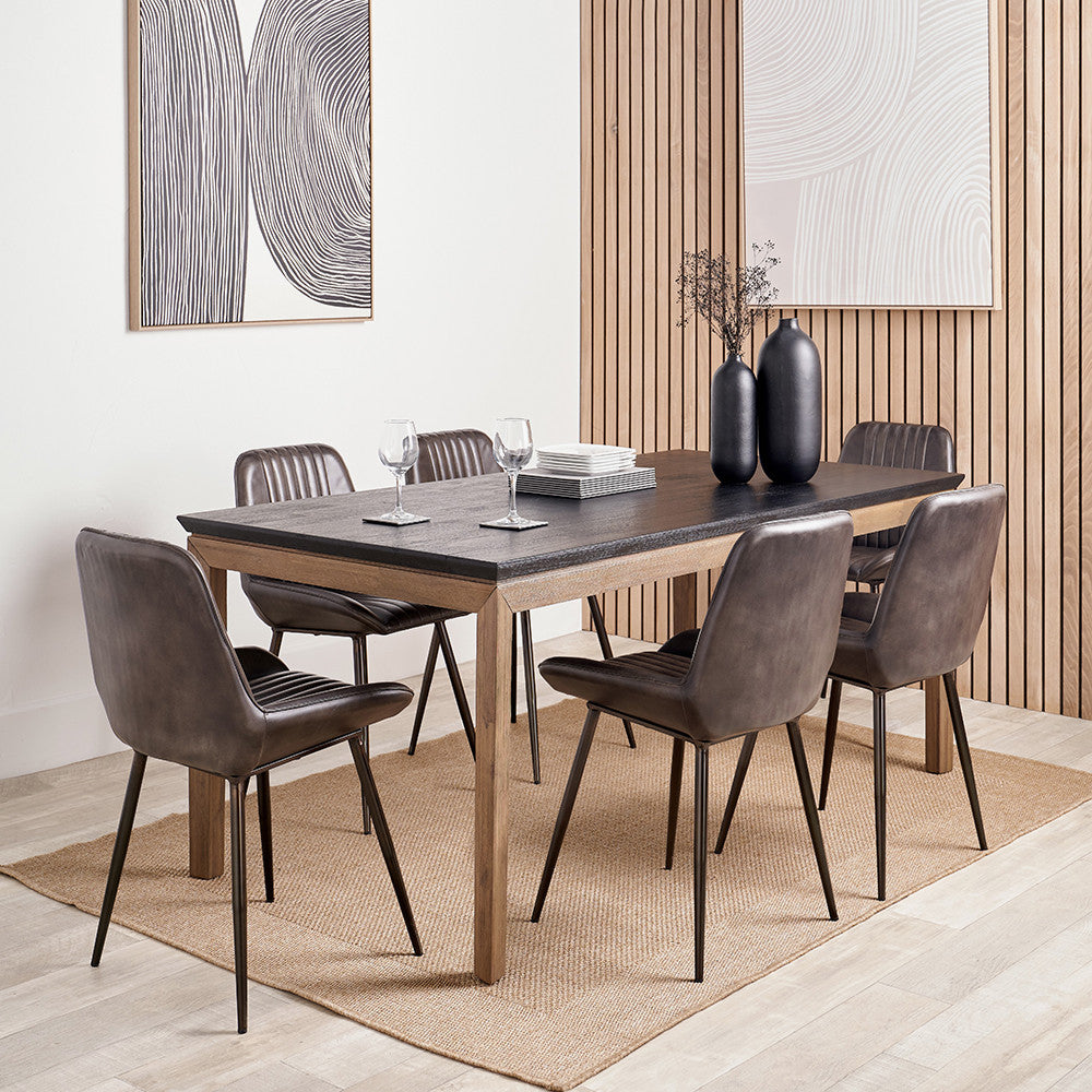 Gio Black & Natural Acacia Wood Rectangle Dining Table | 6 Seater