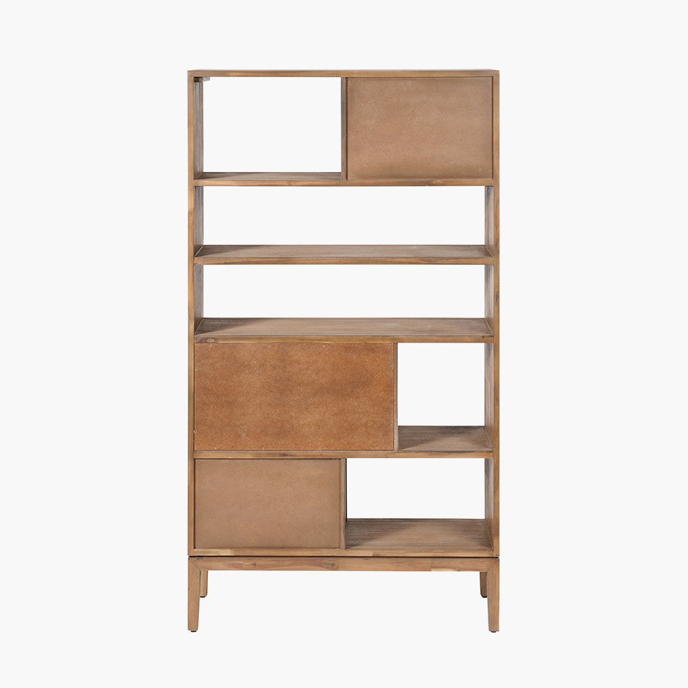 Gio Black & Natural Acacia Wood 2 Drawer, 7 Niche Display Unit