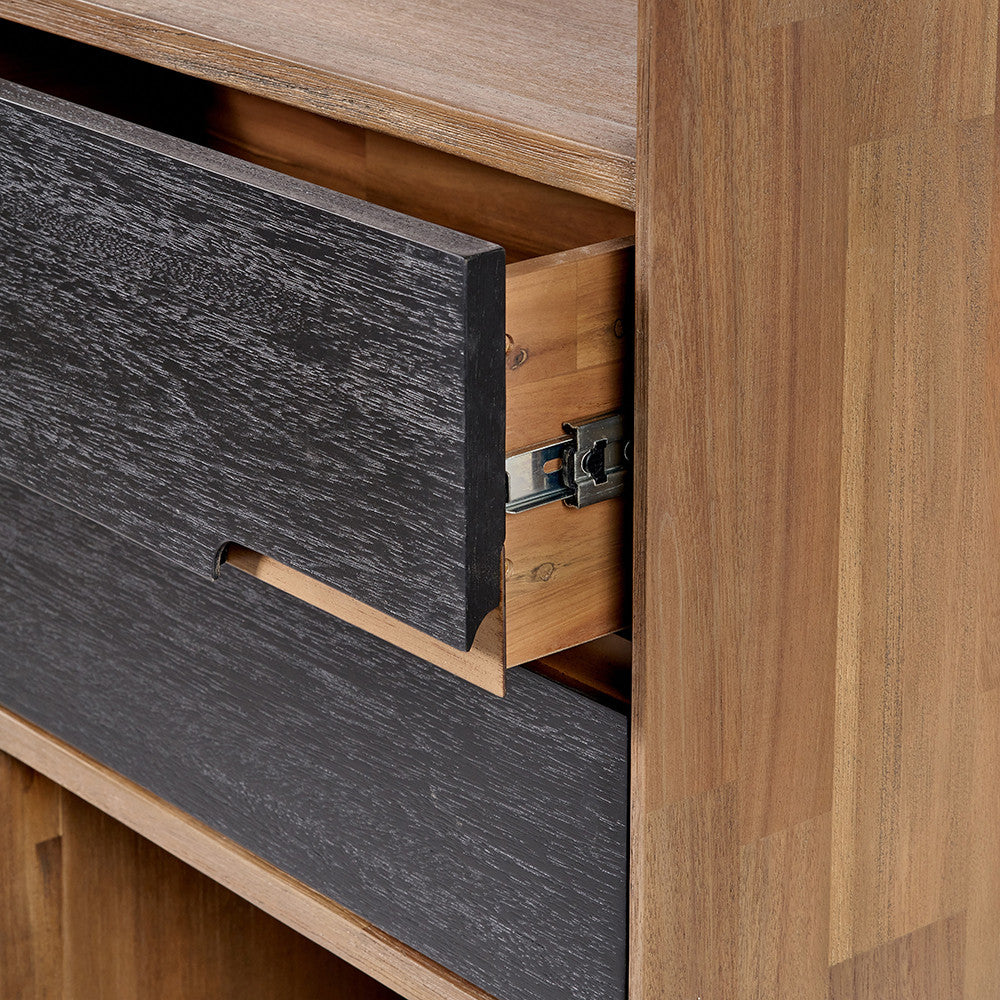 Gio Black & Natural Acacia Wood 2 Drawer, 7 Niche Display Unit