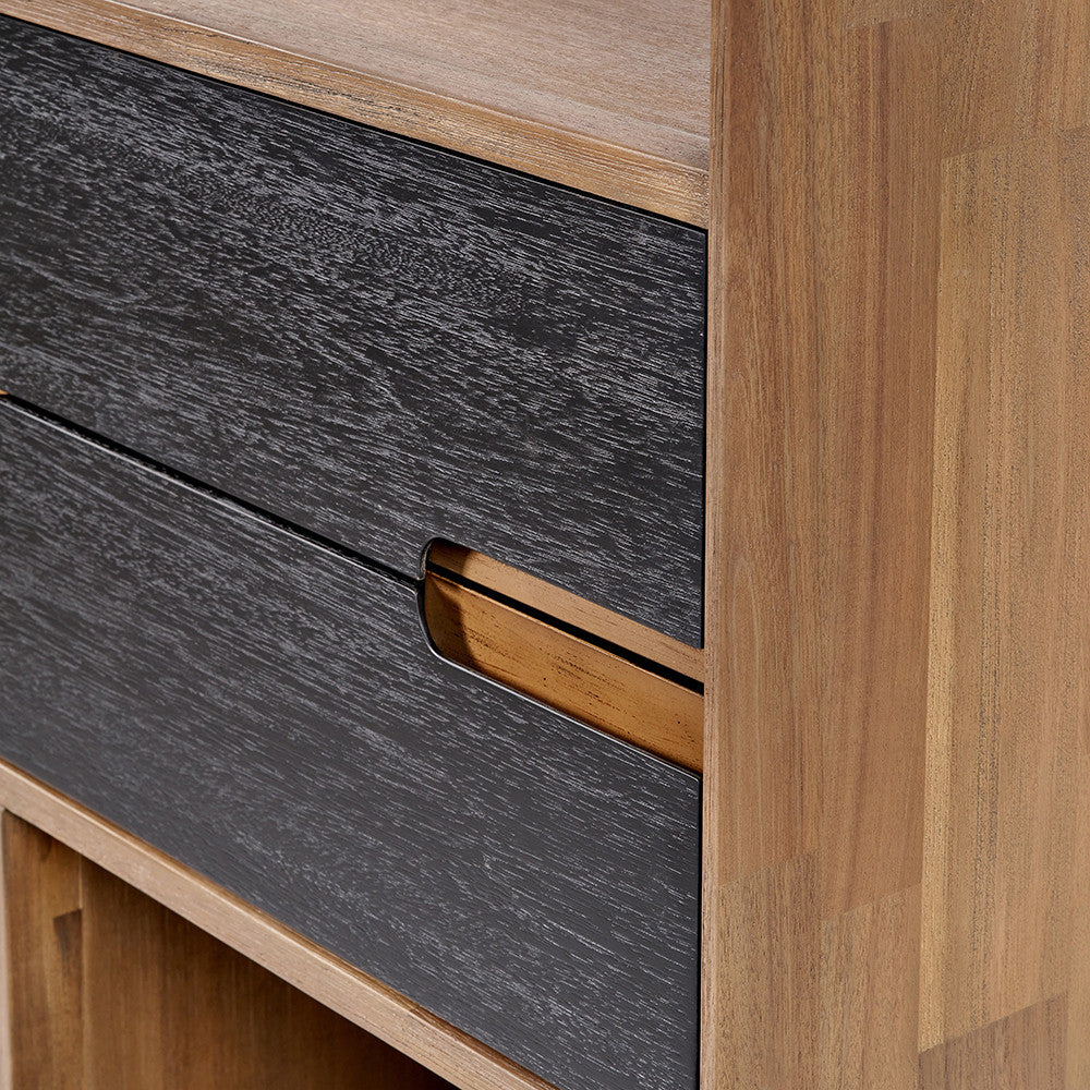 Gio Black & Natural Acacia Wood 2 Drawer, 7 Niche Display Unit