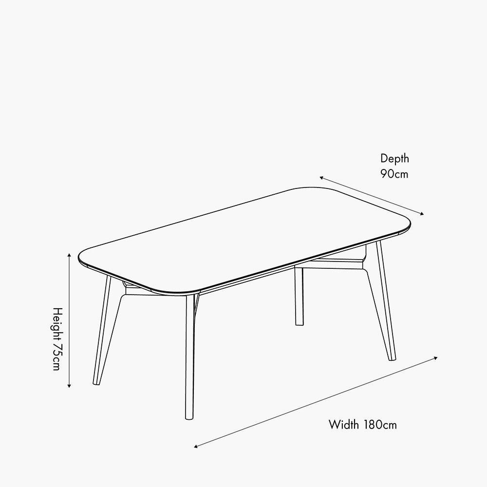 Elias Dark Ash Wood Retro Rectangle Dining Table | 6 Seater