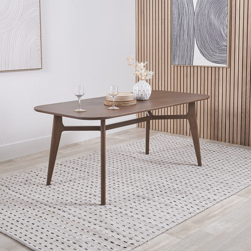 Elias Dark Ash Wood Retro Rectangle Dining Table | 6 Seater
