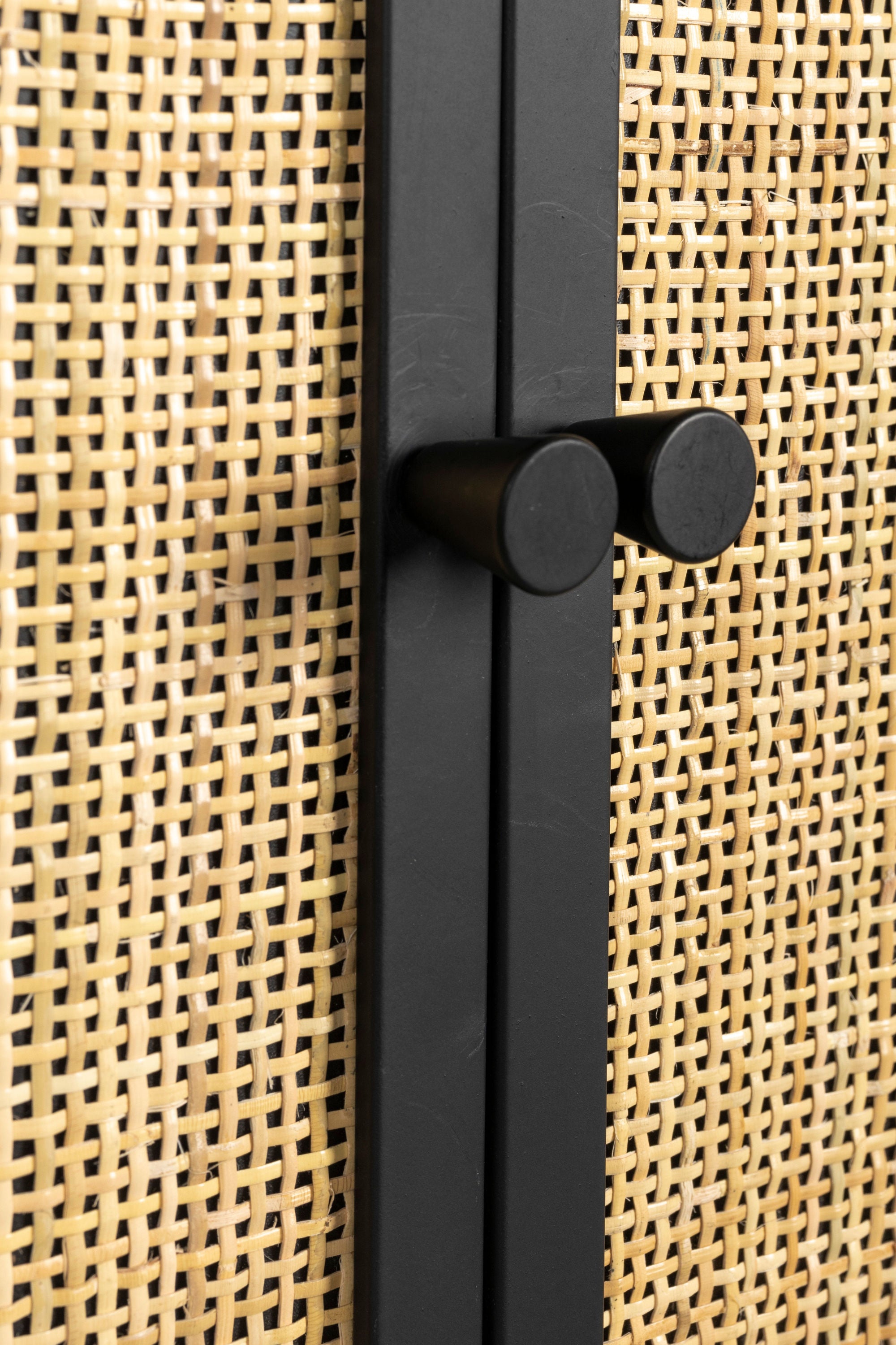 Guuji Black Wood & Natural Rattan Wine Shelf