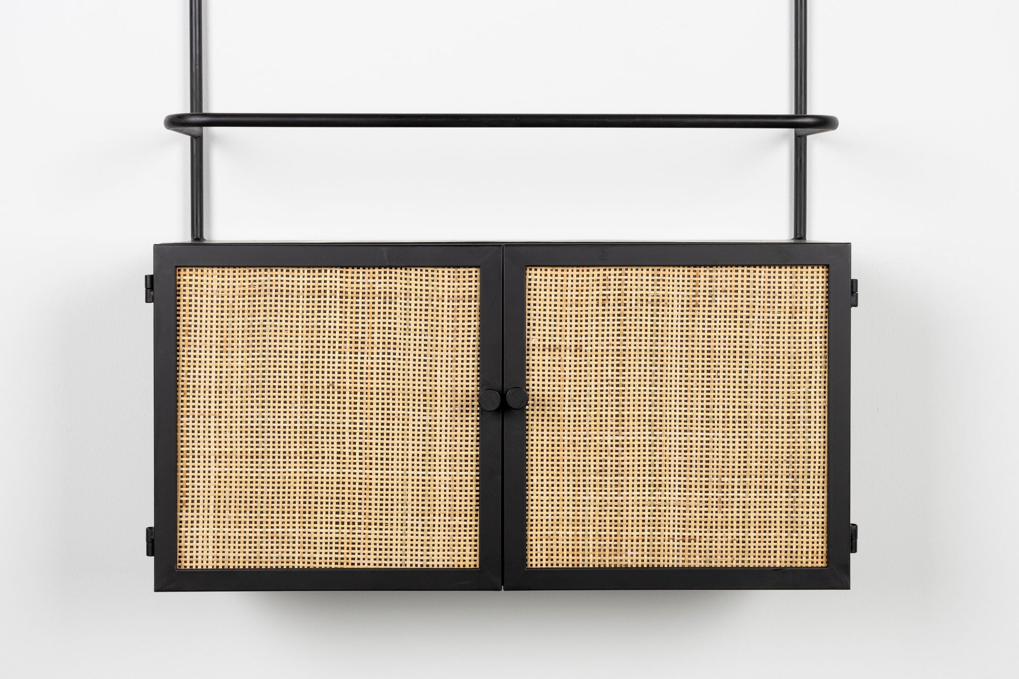 Guuji Black Wood & Natural Rattan Wine Shelf