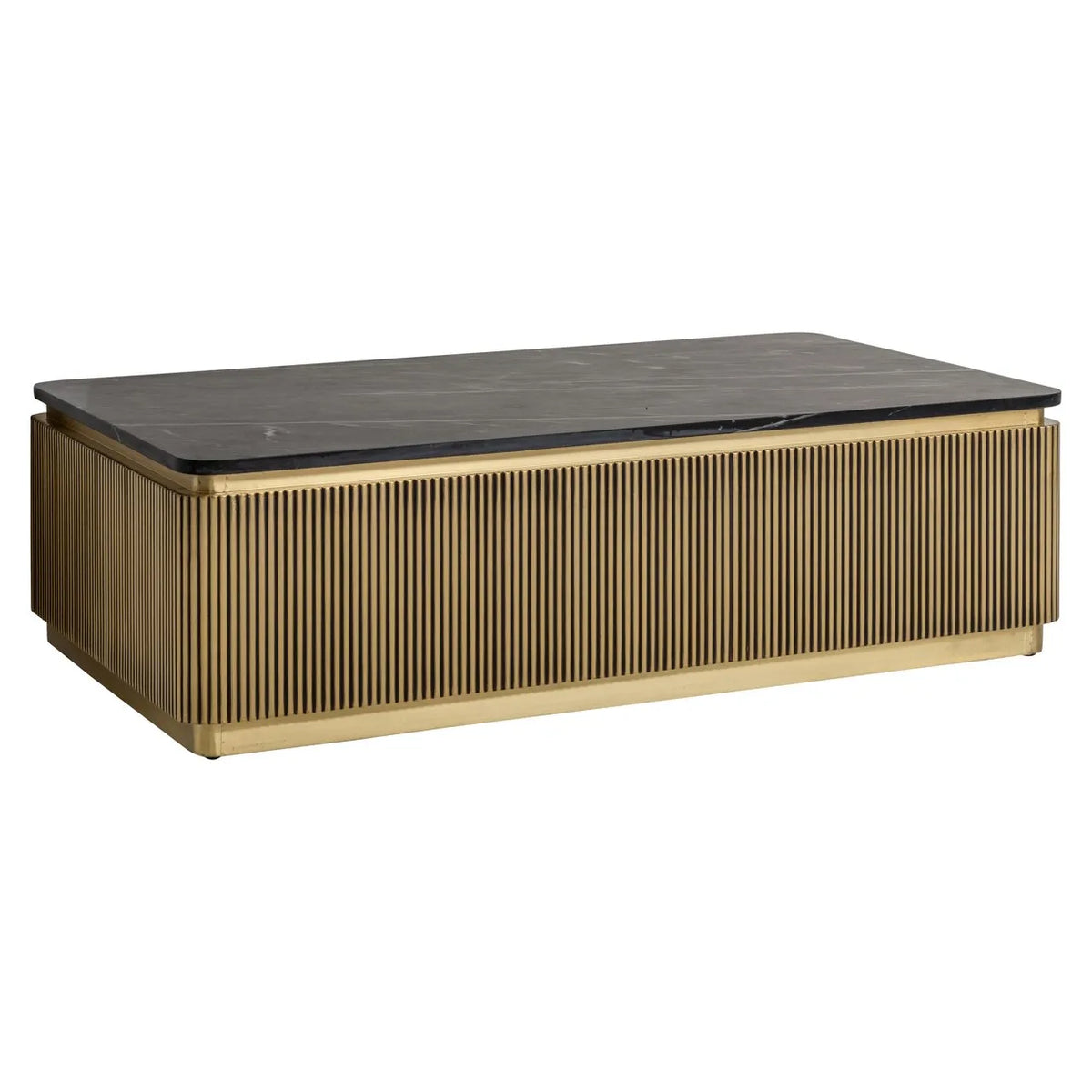 Richmond Interiors Ironville Black Marble & Gold Ribbed Rectangle Coffee Table
