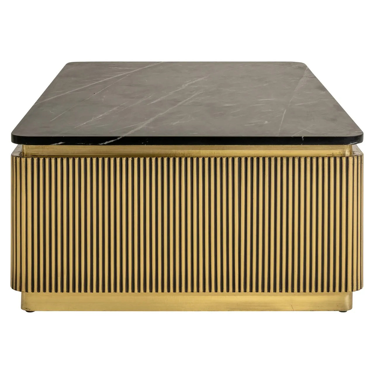 Richmond Interiors Ironville Black Marble & Gold Ribbed Rectangle Coffee Table