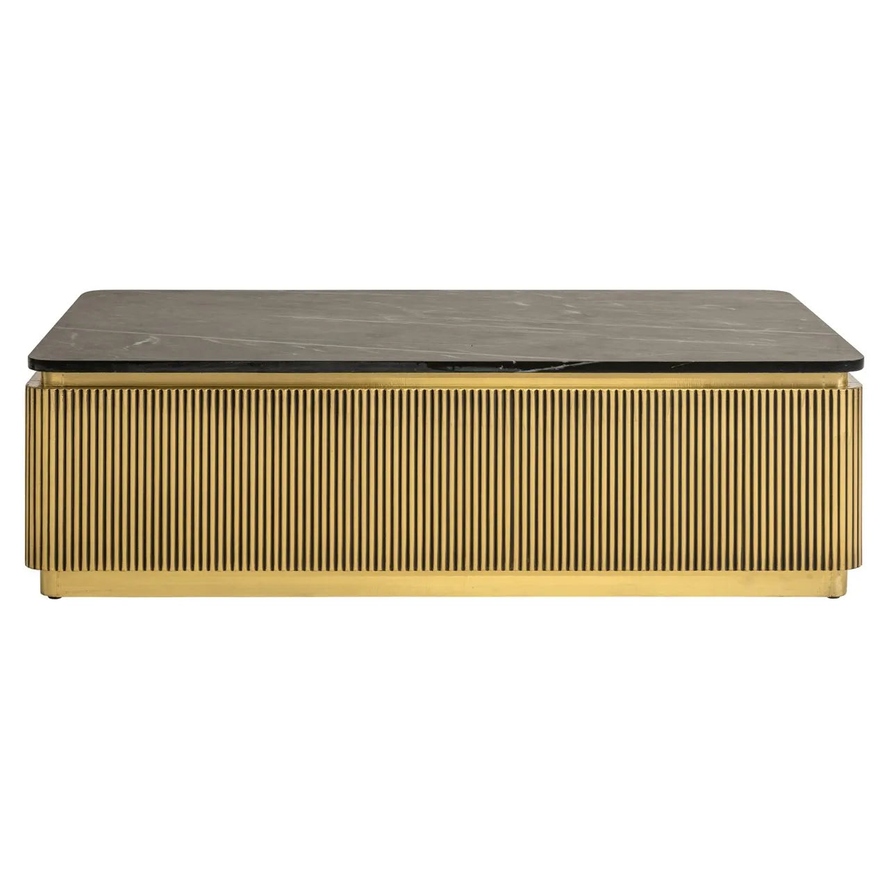 Richmond Interiors Ironville Black Marble & Gold Ribbed Rectangle Coffee Table