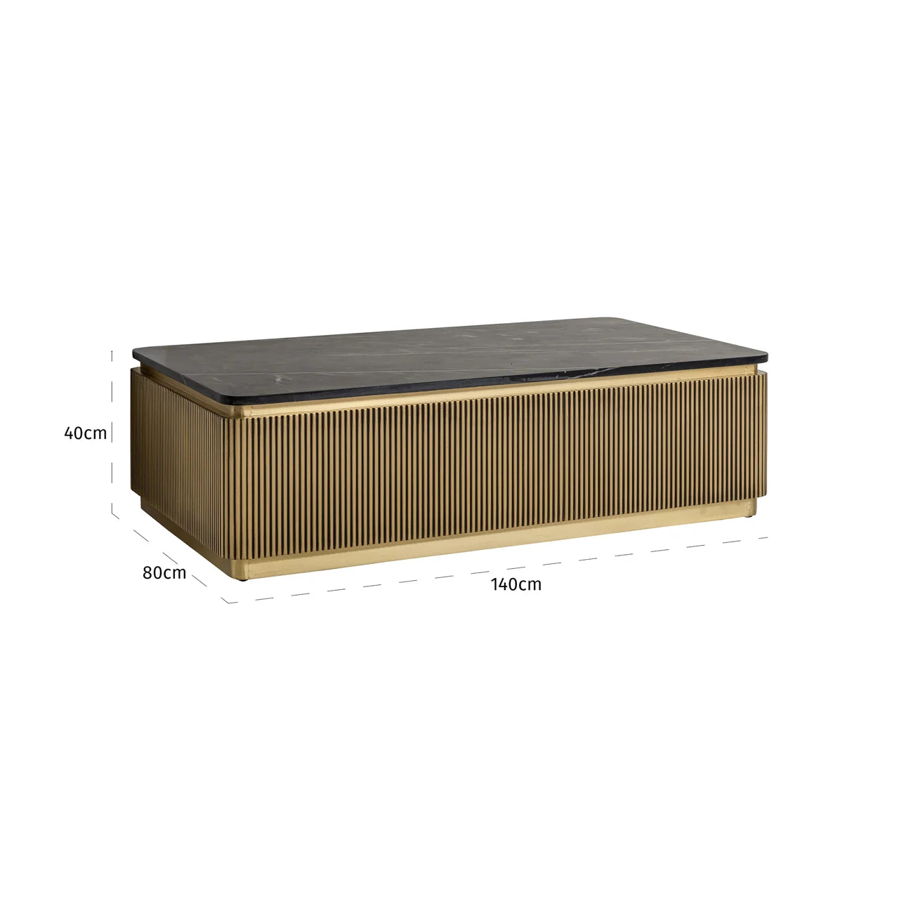 Richmond Interiors Ironville Black Marble & Gold Ribbed Rectangle Coffee Table
