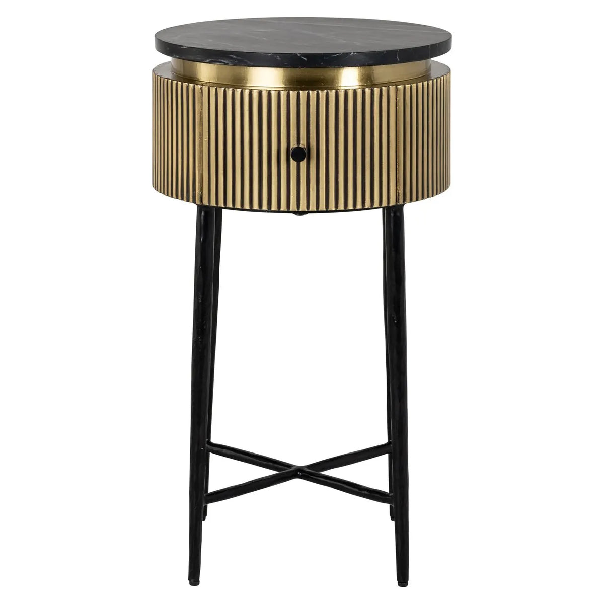 Richmond Interiors Ironville Black Marble & Gold Ribbed Side Table