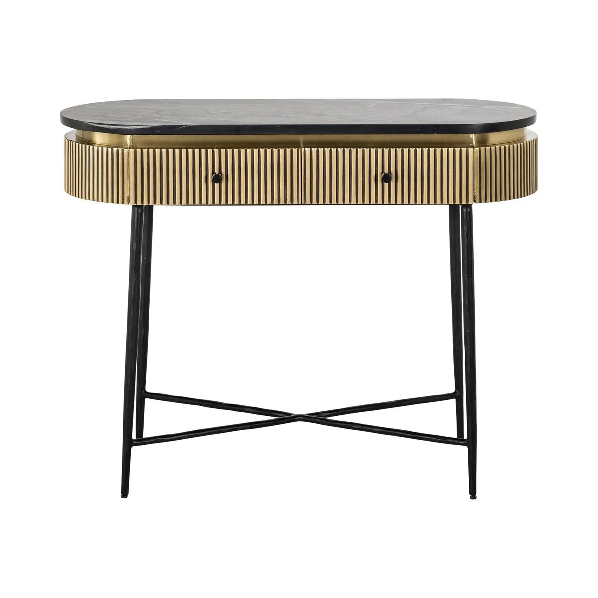 Richmond Interiors Ironville Black Marble & Gold Ribbed Console Table