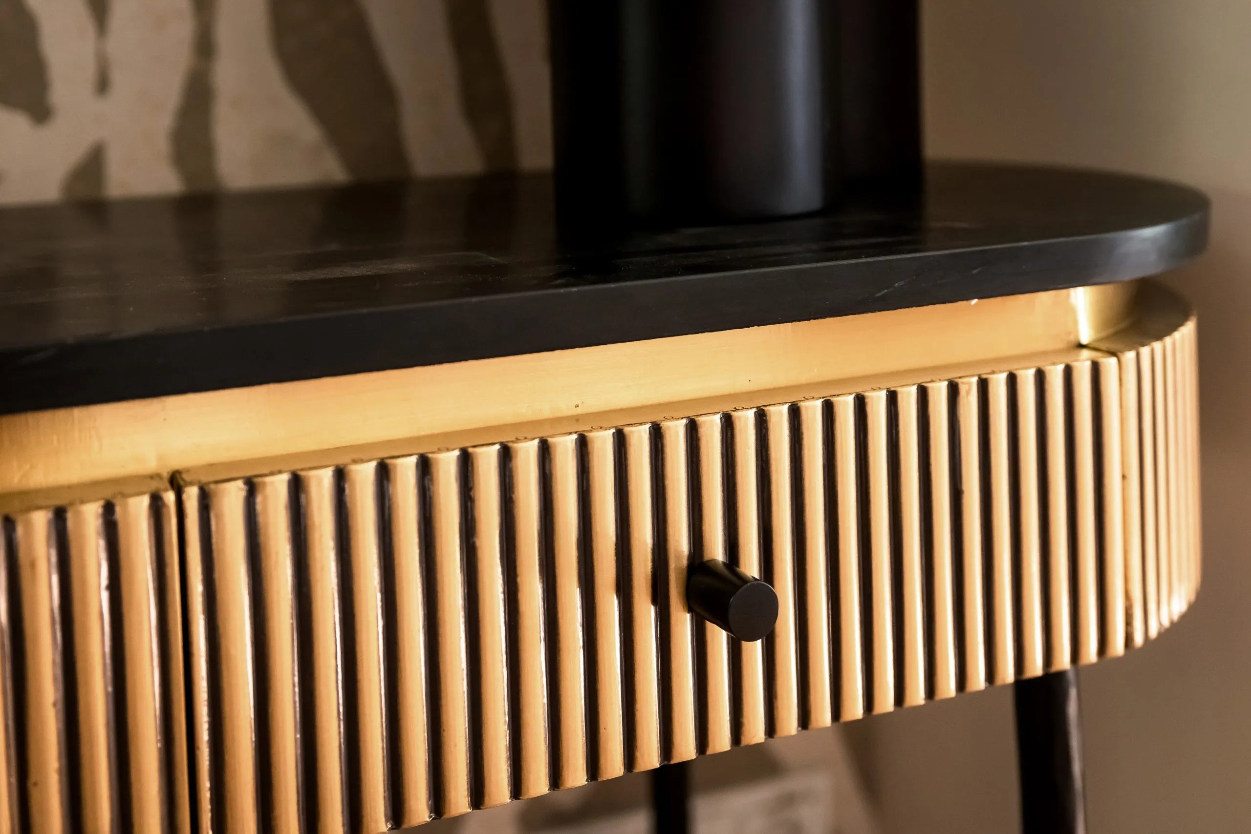 Richmond Interiors Ironville Black Marble & Gold Ribbed Console Table