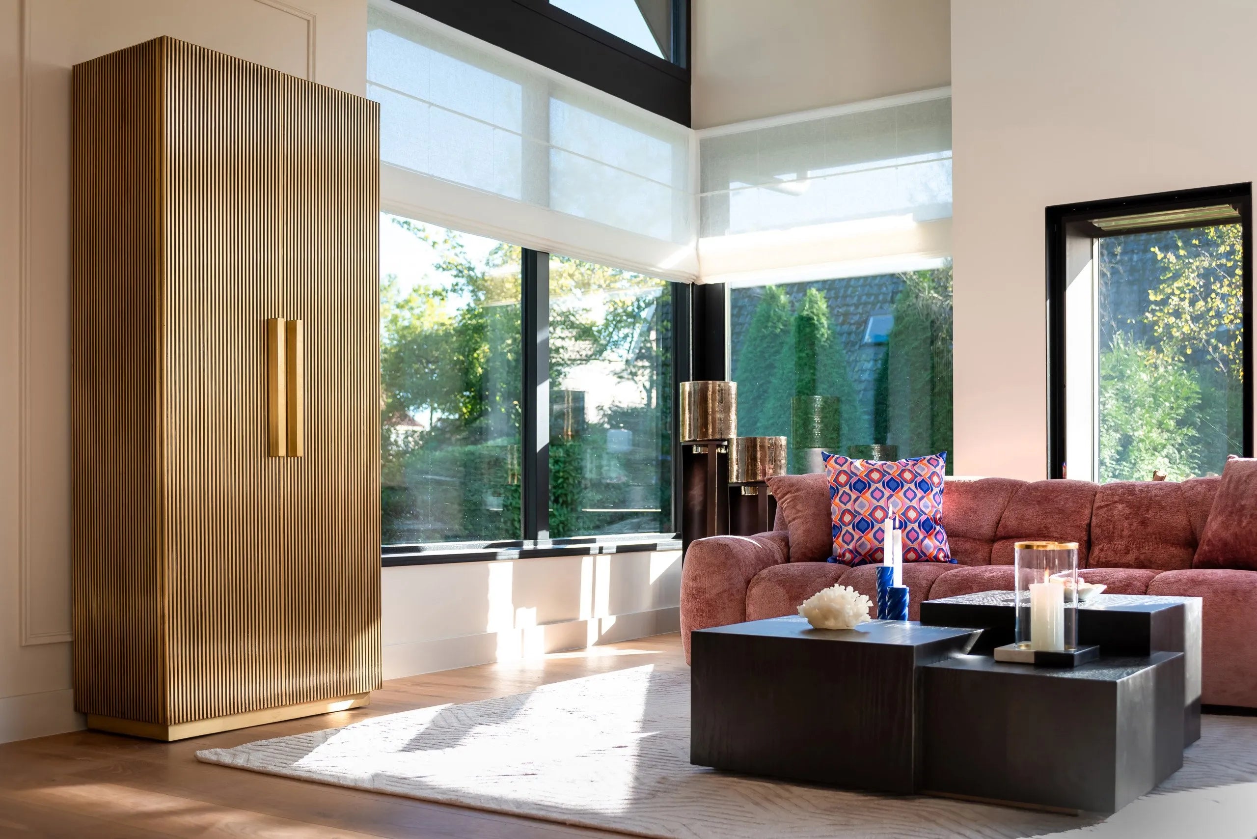 Richmond Interiors Ironville Ribbed Gold Solid Cabinet | 2 Doors