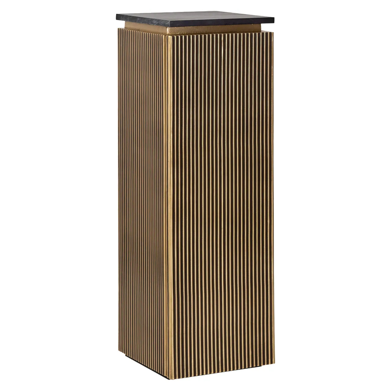 Richmond Interiors Ironville Black Marble & Gold Ribbed Cabinet Side Table