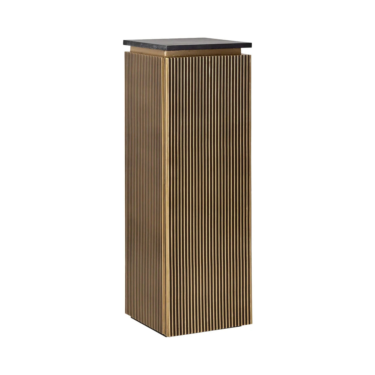 Richmond Interiors Ironville Black Marble & Gold Ribbed Storage Plinth