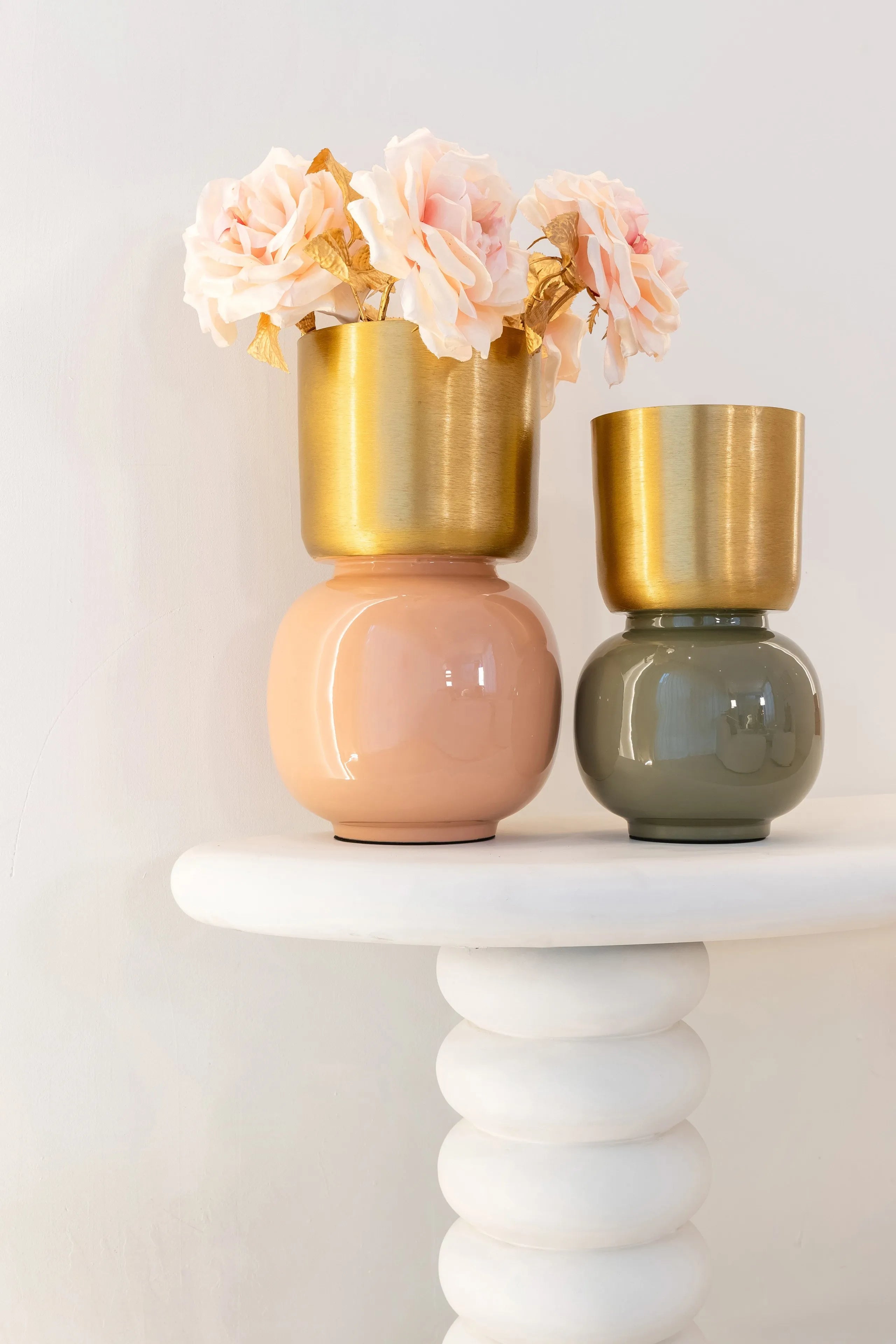 Richmond Interiors Clover Pastel Khaki Green & Gold Vase