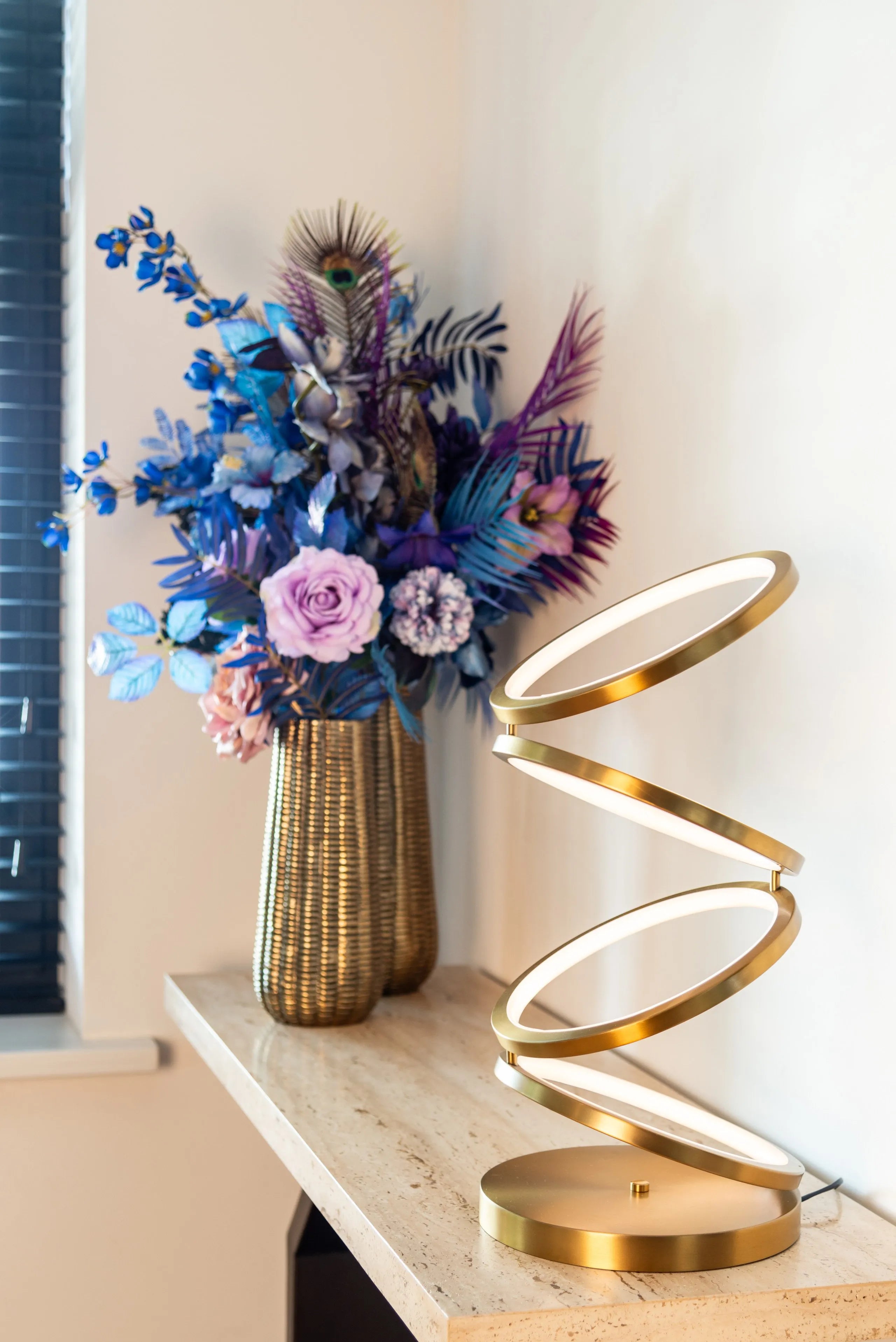 Richmond Interiors Jaimin Brushed Gold Stacked Rings Led Table Lamp