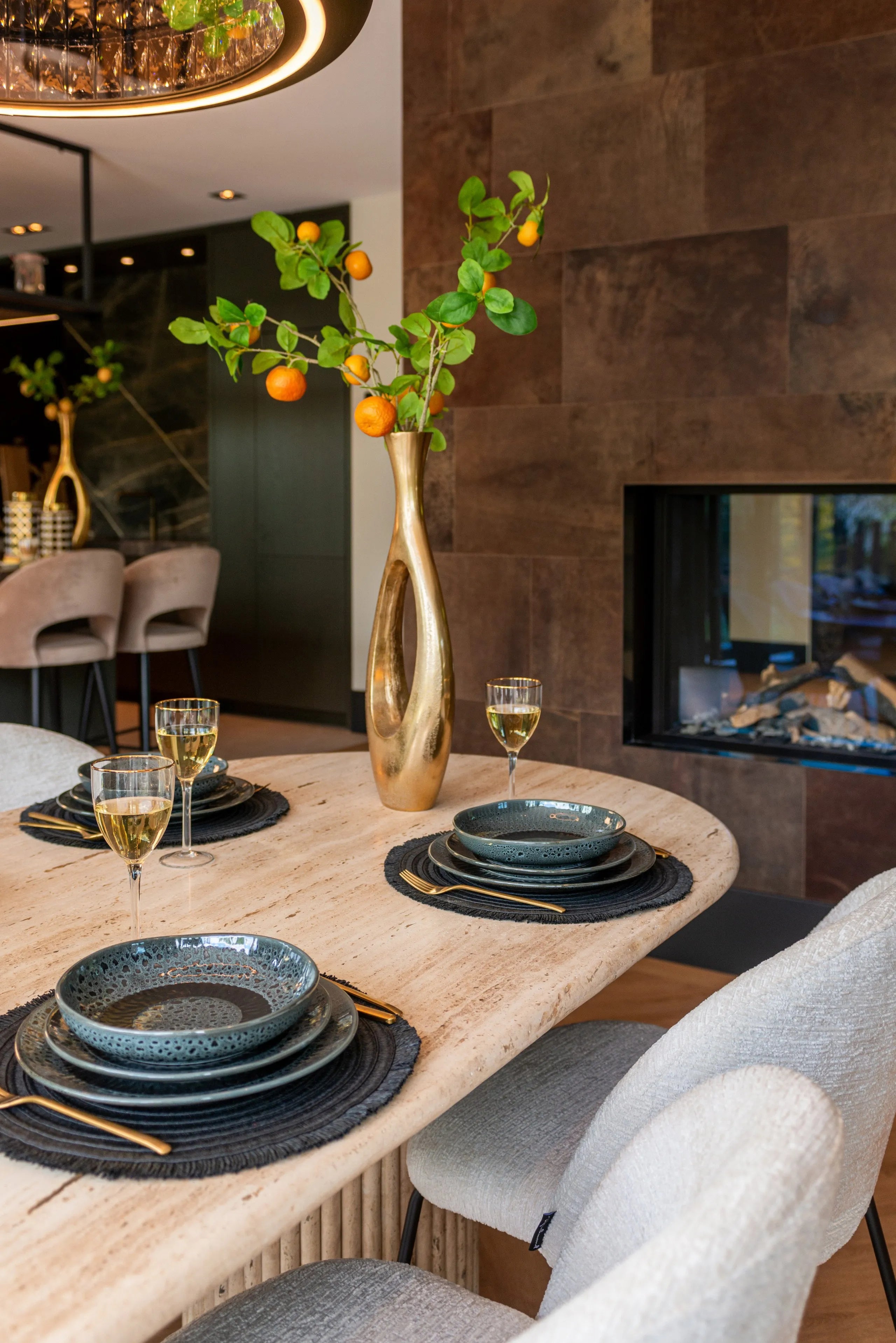Richmond Interiors La Cantera Beige Travertine Oval Dining Table 240cm