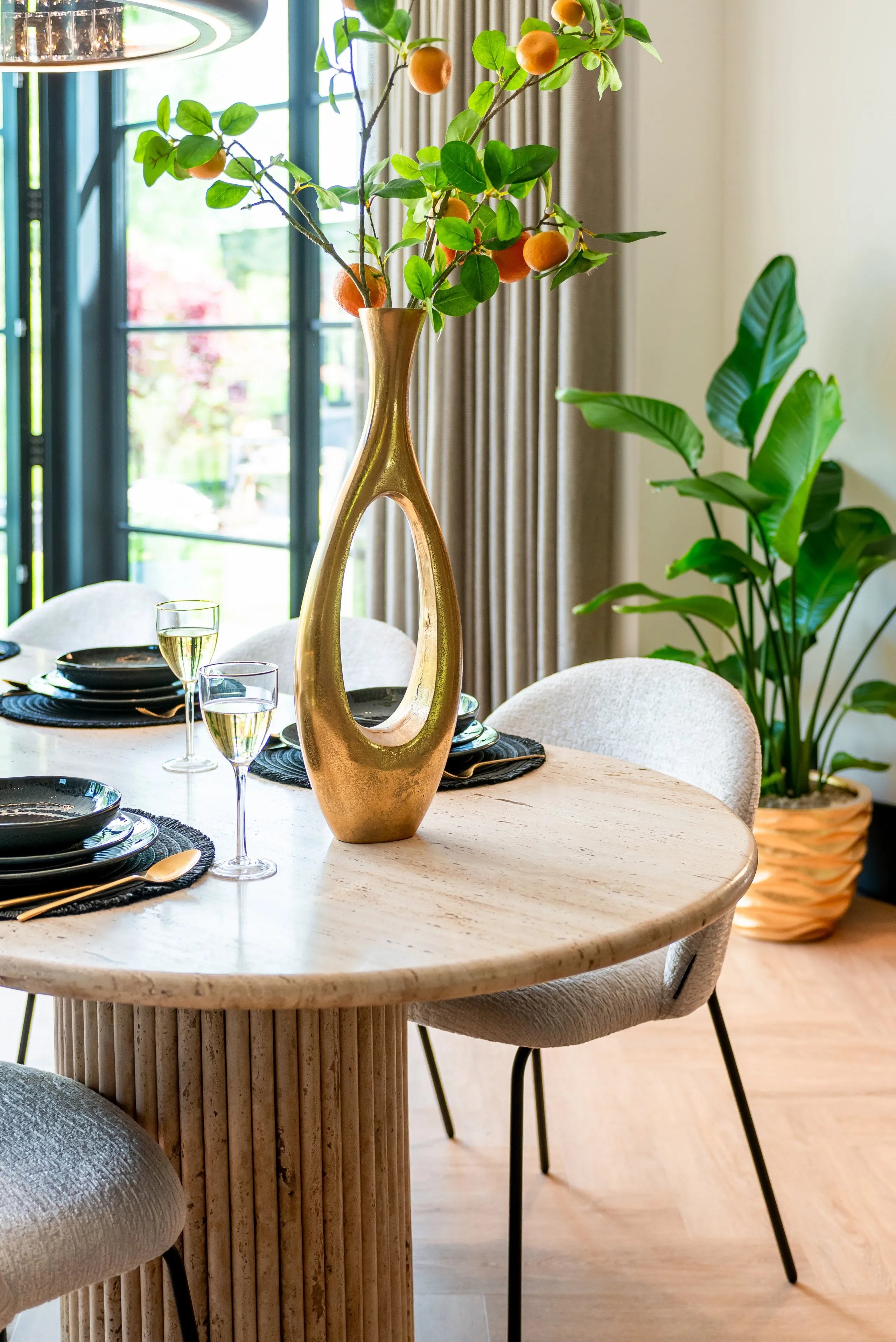 Richmond Interiors La Cantera Beige Travertine Oval Dining Table 240cm