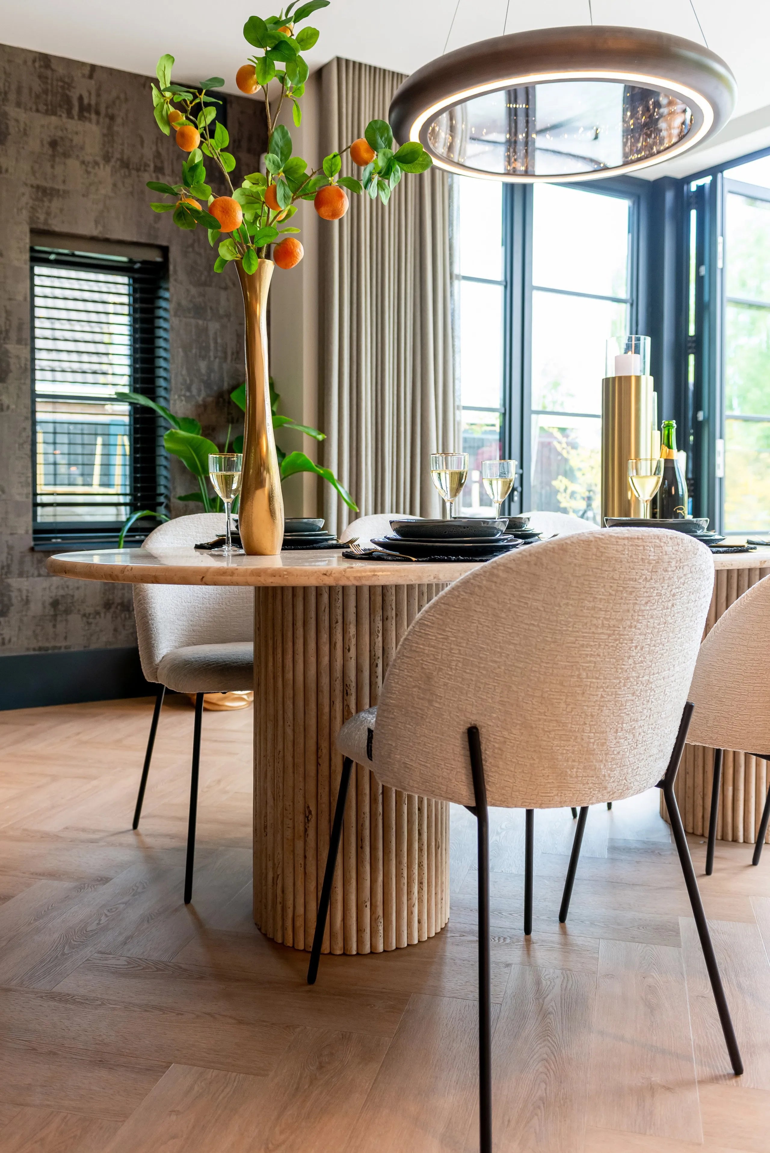 Richmond Interiors La Cantera Beige Travertine Oval Dining Table 240cm