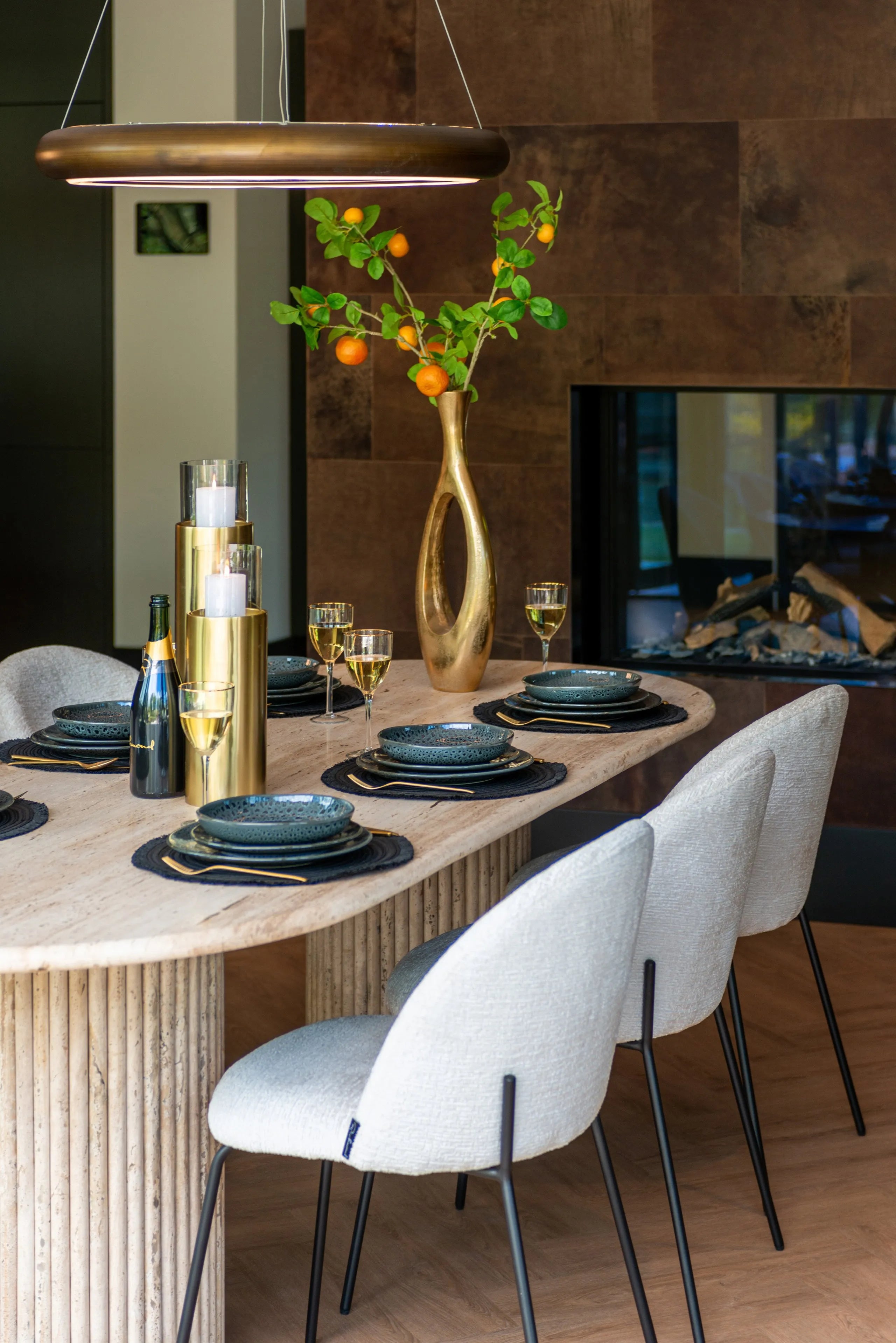 Richmond Interiors La Cantera Beige Travertine Oval Dining Table 240cm