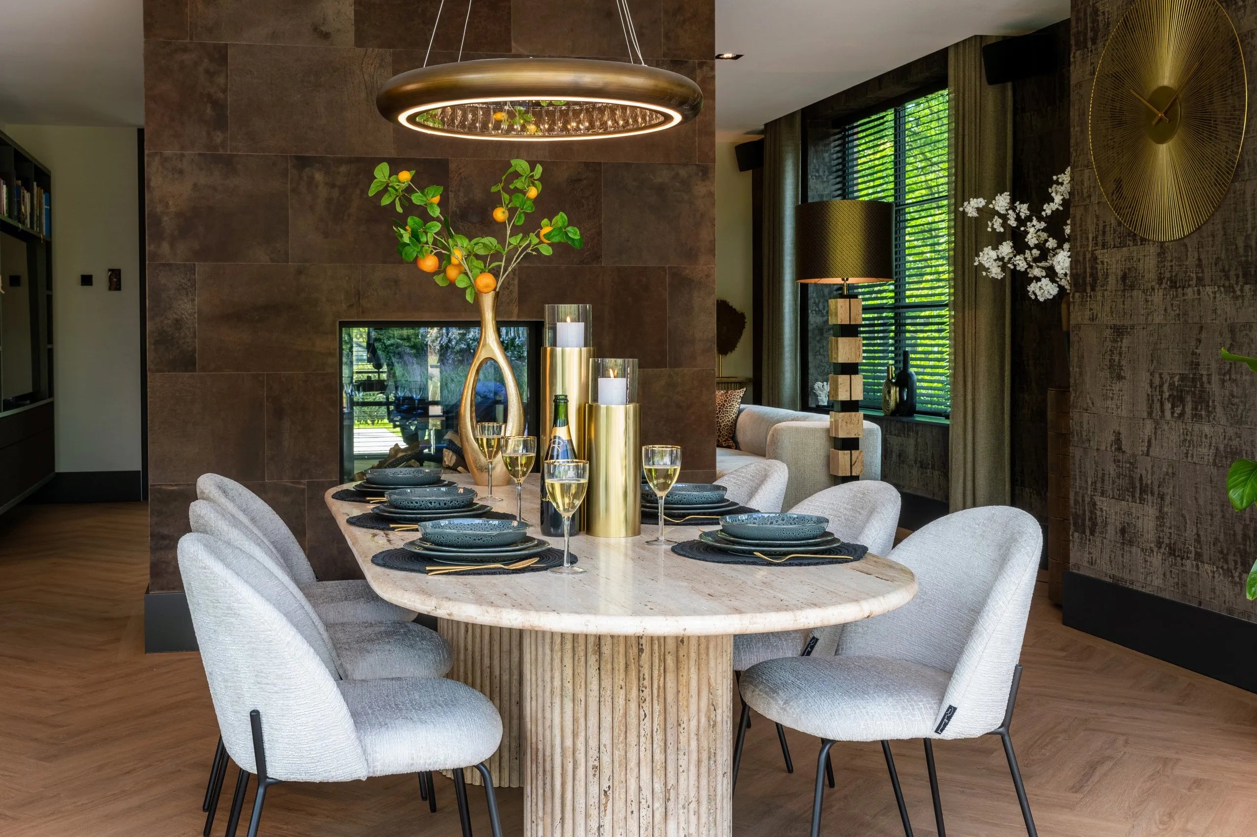 Richmond Interiors La Cantera Beige Travertine Oval Dining Table 240cm