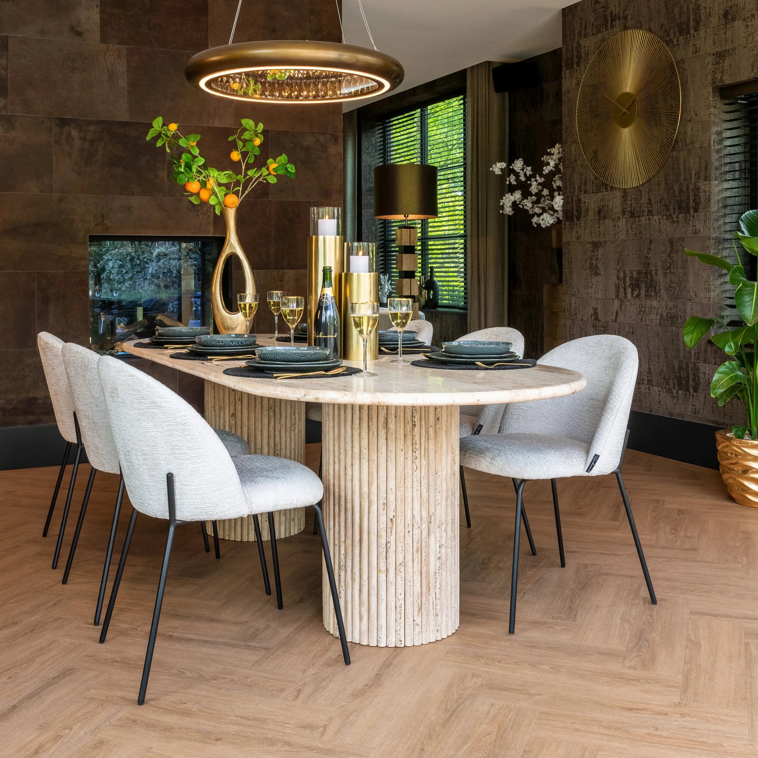 Richmond Interiors La Cantera Beige Travertine Oval Dining Table 240cm