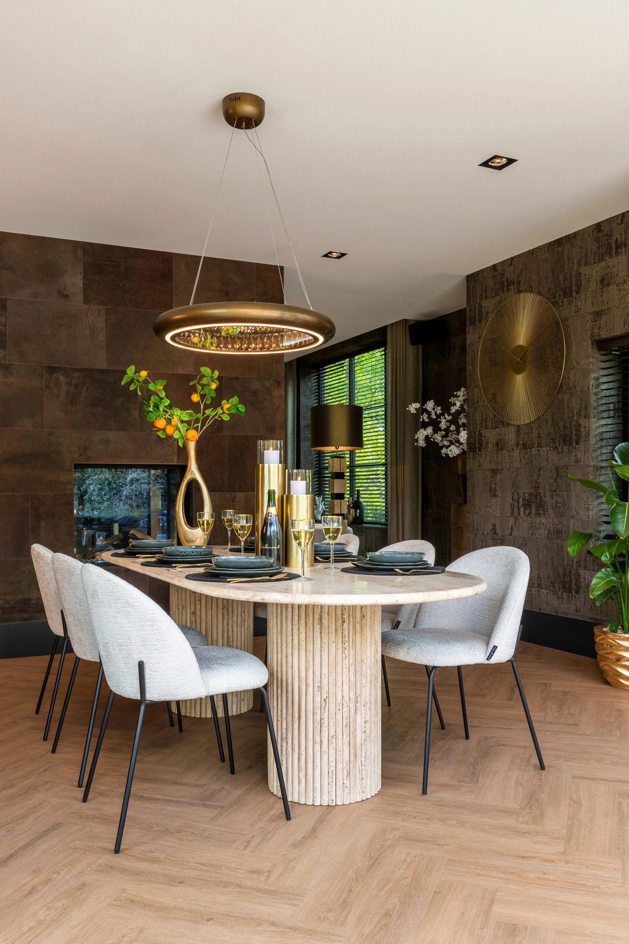 Richmond Interiors La Cantera Beige Travertine Oval Dining Table 240cm