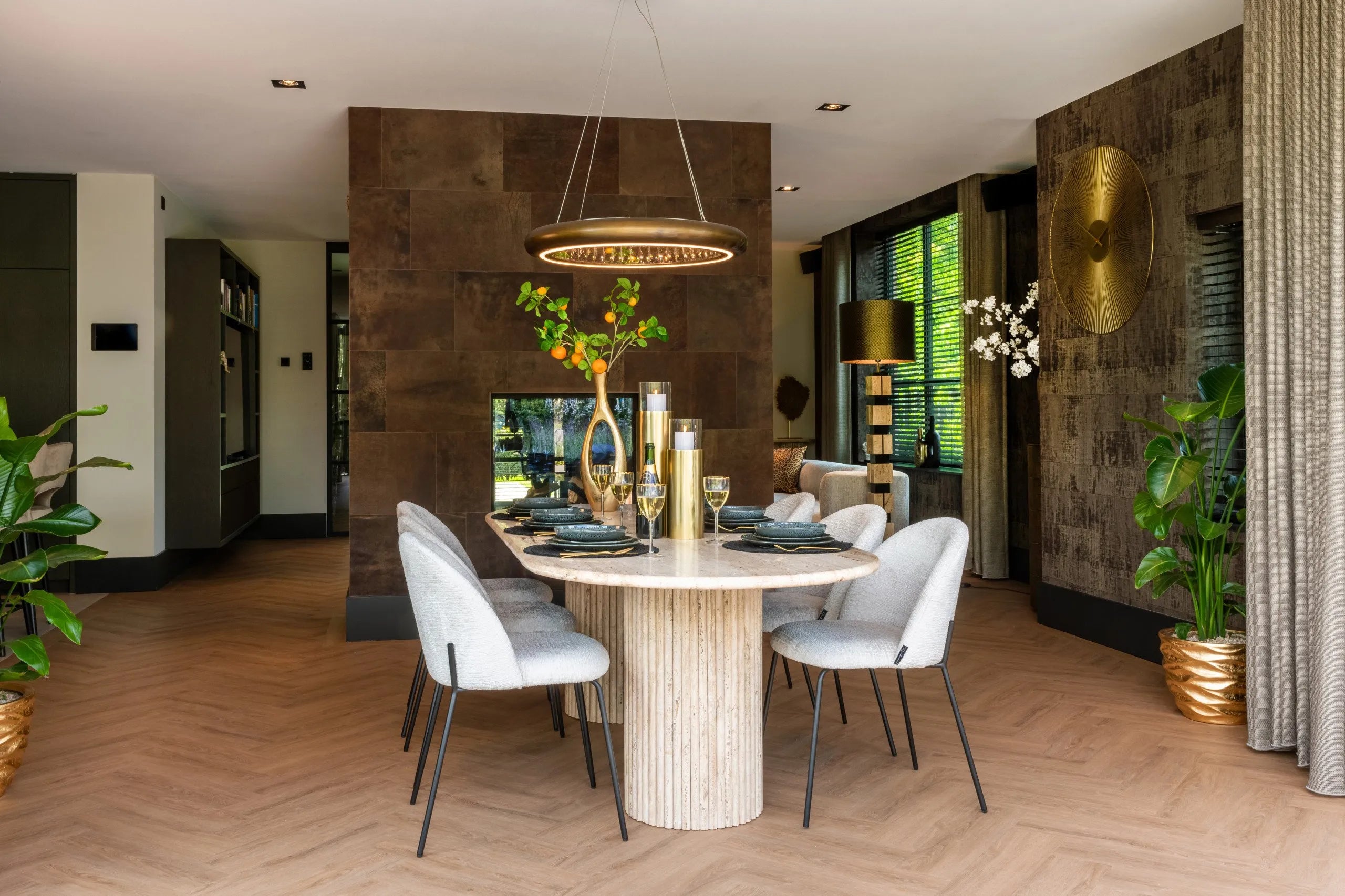 Richmond Interiors La Cantera Beige Travertine Oval Dining Table 240cm