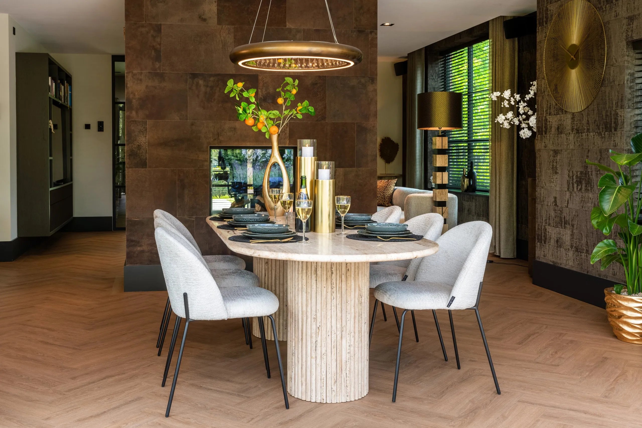 Richmond Interiors La Cantera Beige Travertine Oval Dining Table 240cm