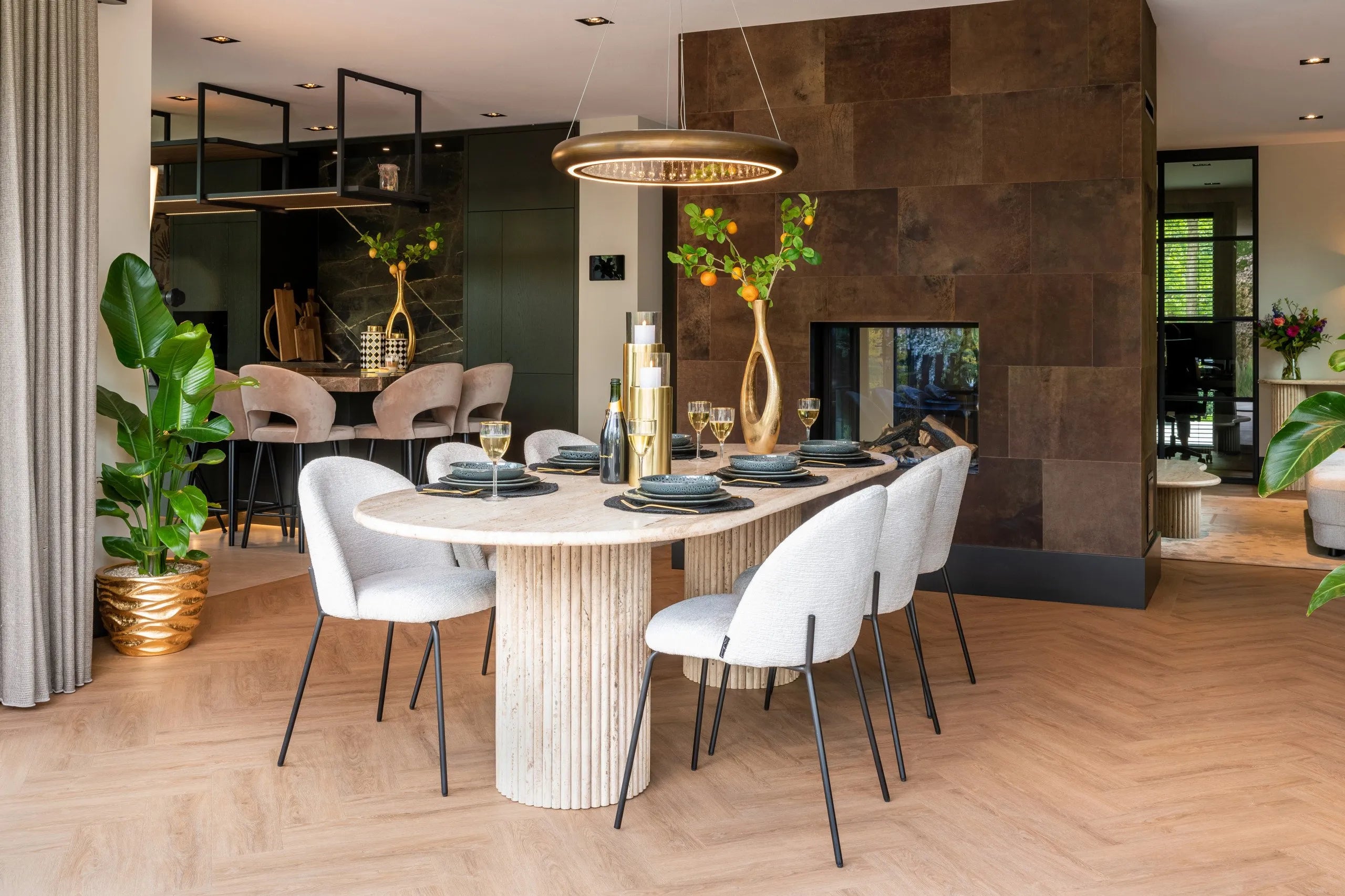 Richmond Interiors La Cantera Beige Travertine Oval Dining Table 240cm
