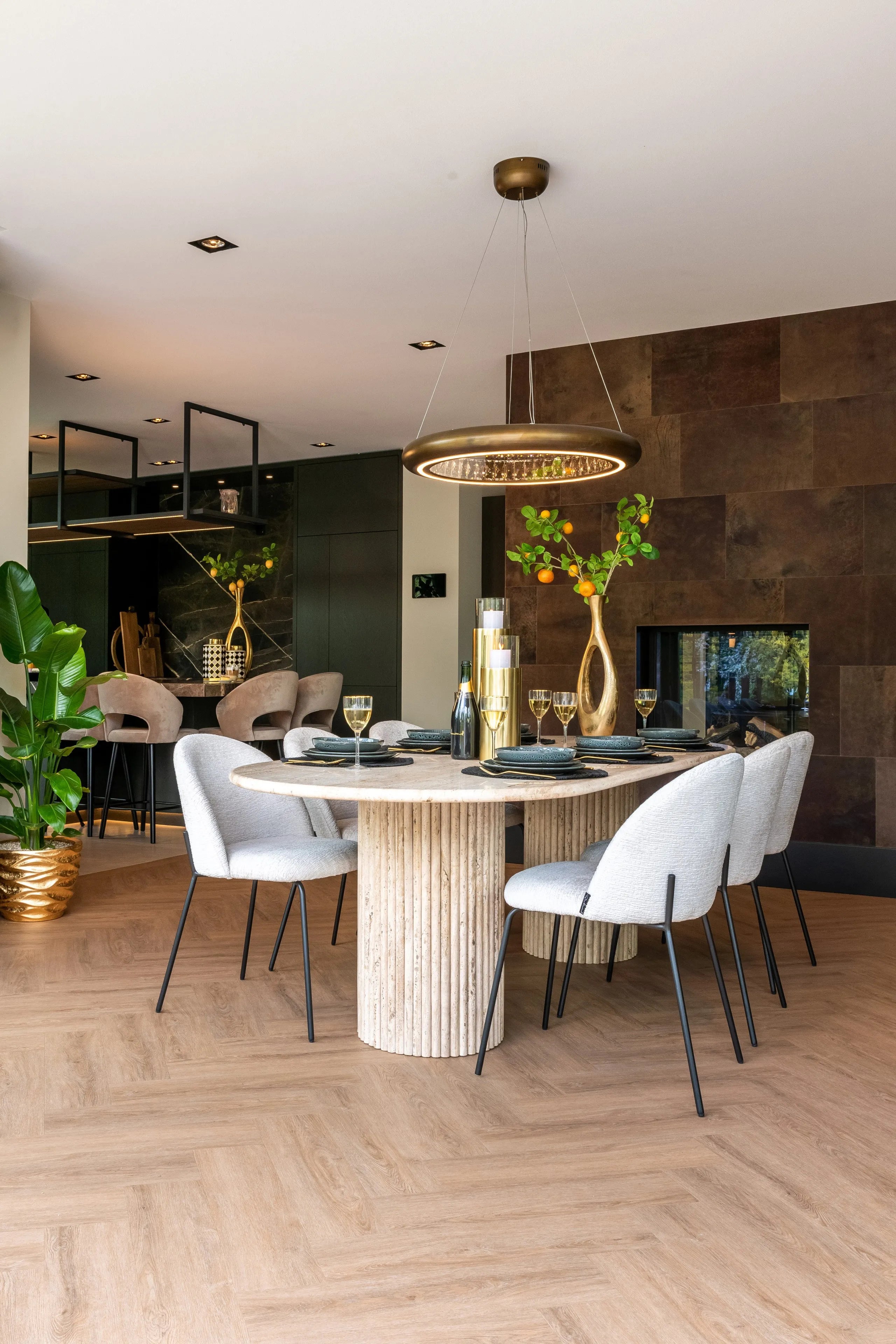 Richmond Interiors La Cantera Beige Travertine Oval Dining Table 240cm