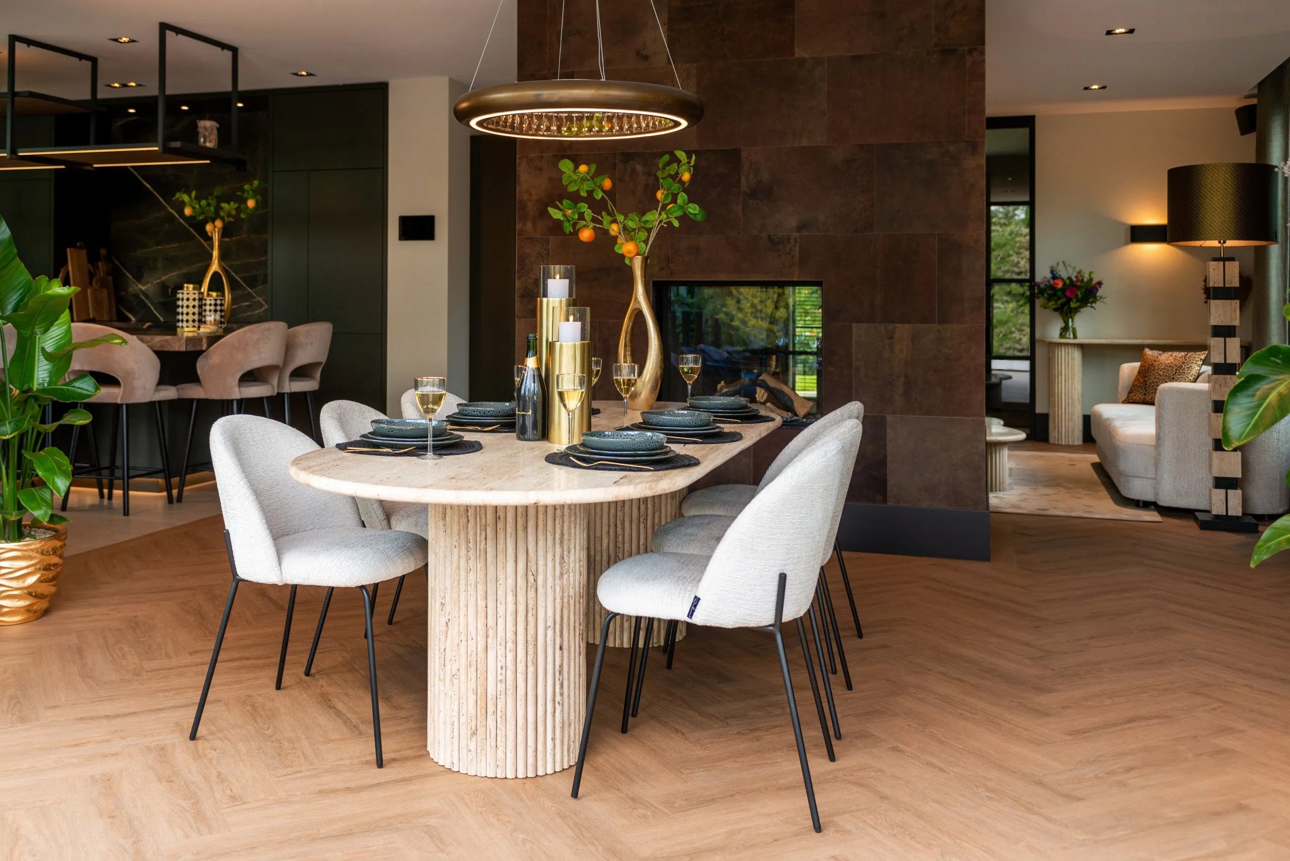 Richmond Interiors La Cantera Beige Travertine Oval Dining Table 240cm