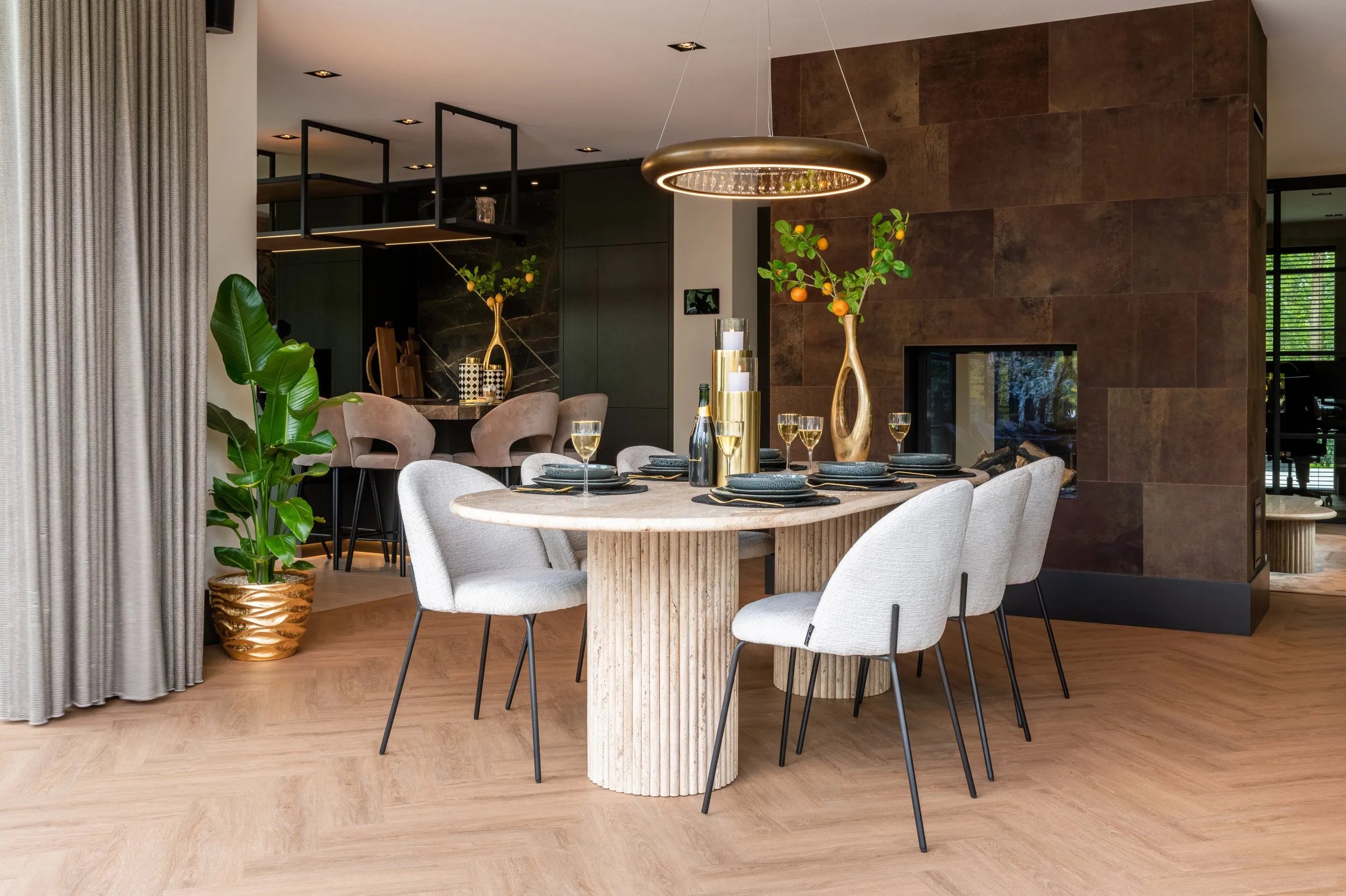 Richmond Interiors La Cantera Beige Travertine Oval Dining Table 240cm