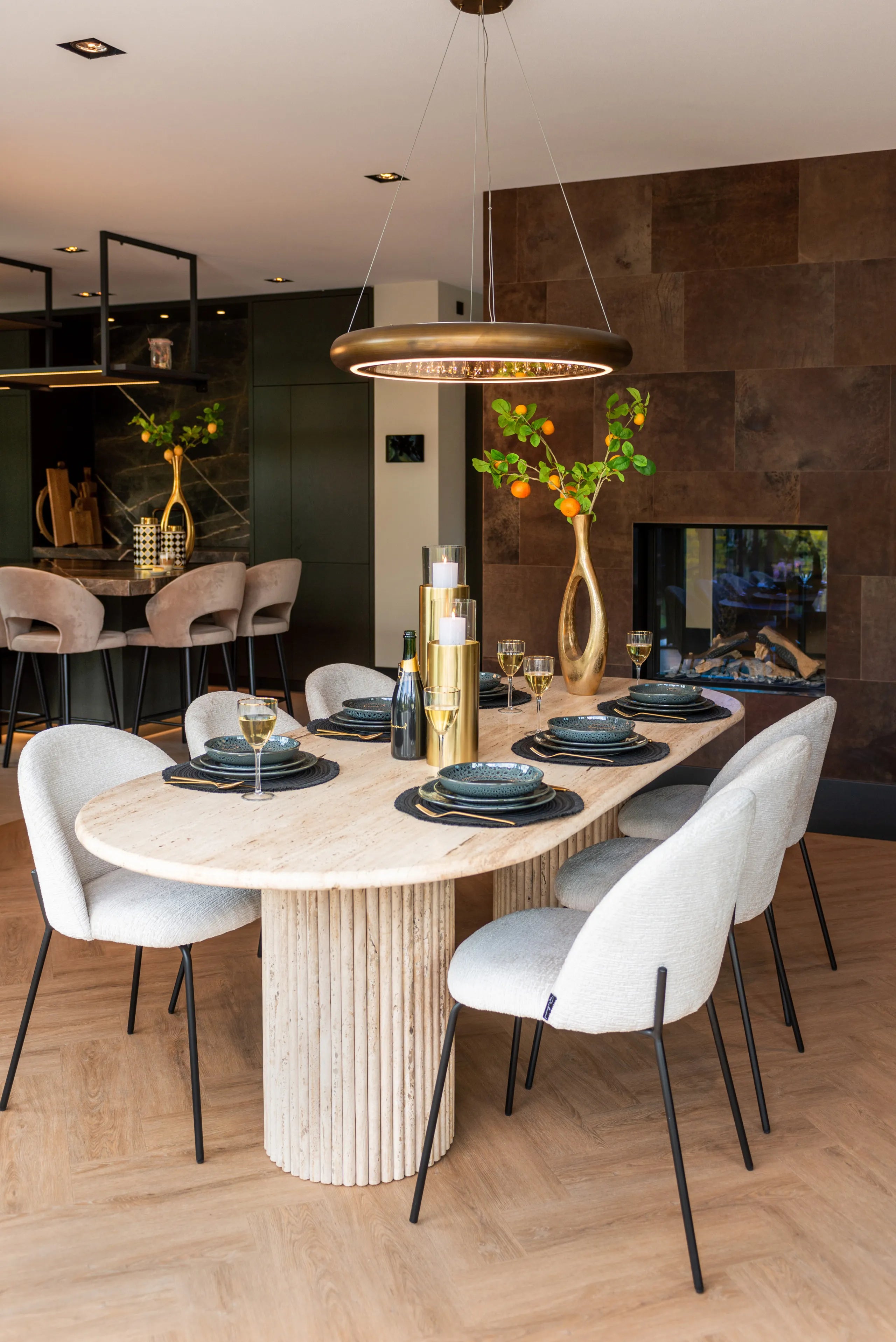 Richmond Interiors La Cantera Beige Travertine Oval Dining Table 240cm