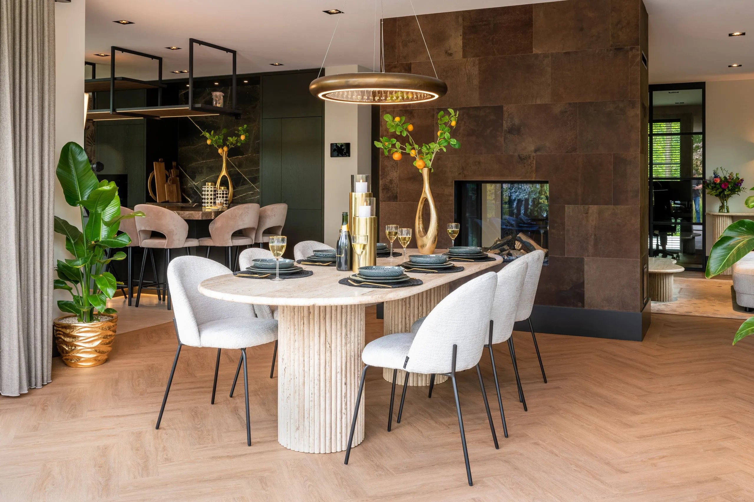 Richmond Interiors La Cantera Beige Travertine Oval Dining Table 240cm